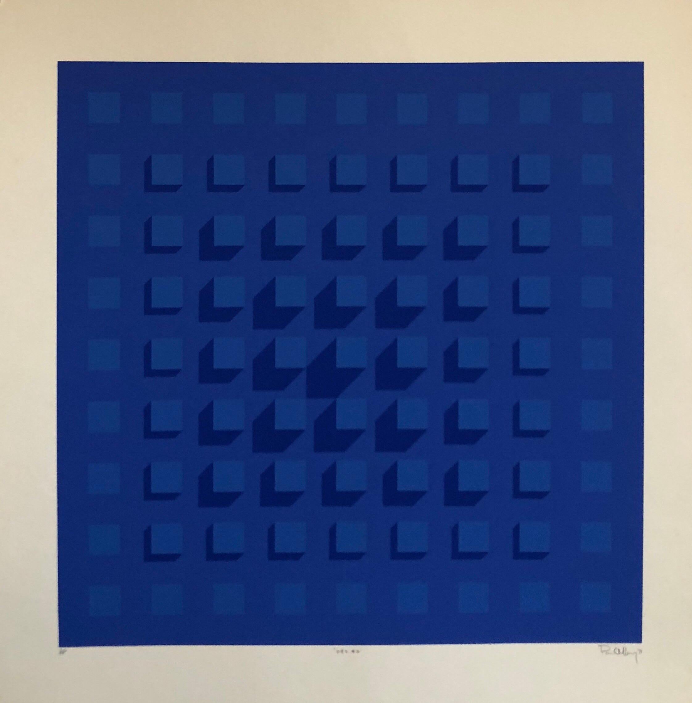 Abstract Geometric 1970s Vintage Silkscreen Screen Print Manner of Vasarely
