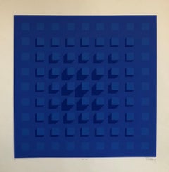 Impression sérigraphiée géométrique abstraite des années 1970 à la manière de Vasarely
