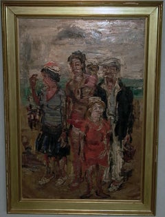 PAUL MAAS Les Vacances 1958 Family at the Beach Large Expressionist Oil Painting