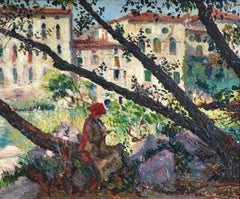 Au Bord de la Rivière - Huile du 19e siècle, Figure dans un paysage par Paul Madeline