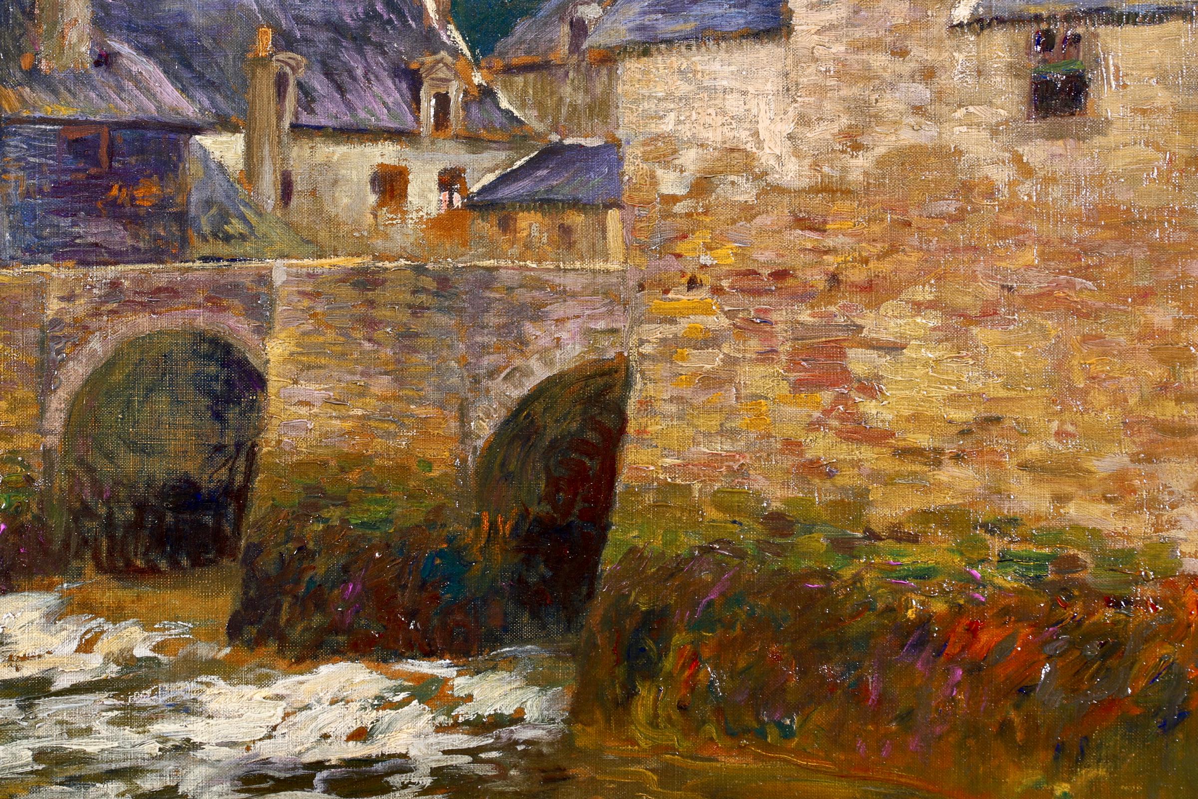 Auray, Brittany - 19th Century Oil, River in Village Landscape by Paul Madeline For Sale 2