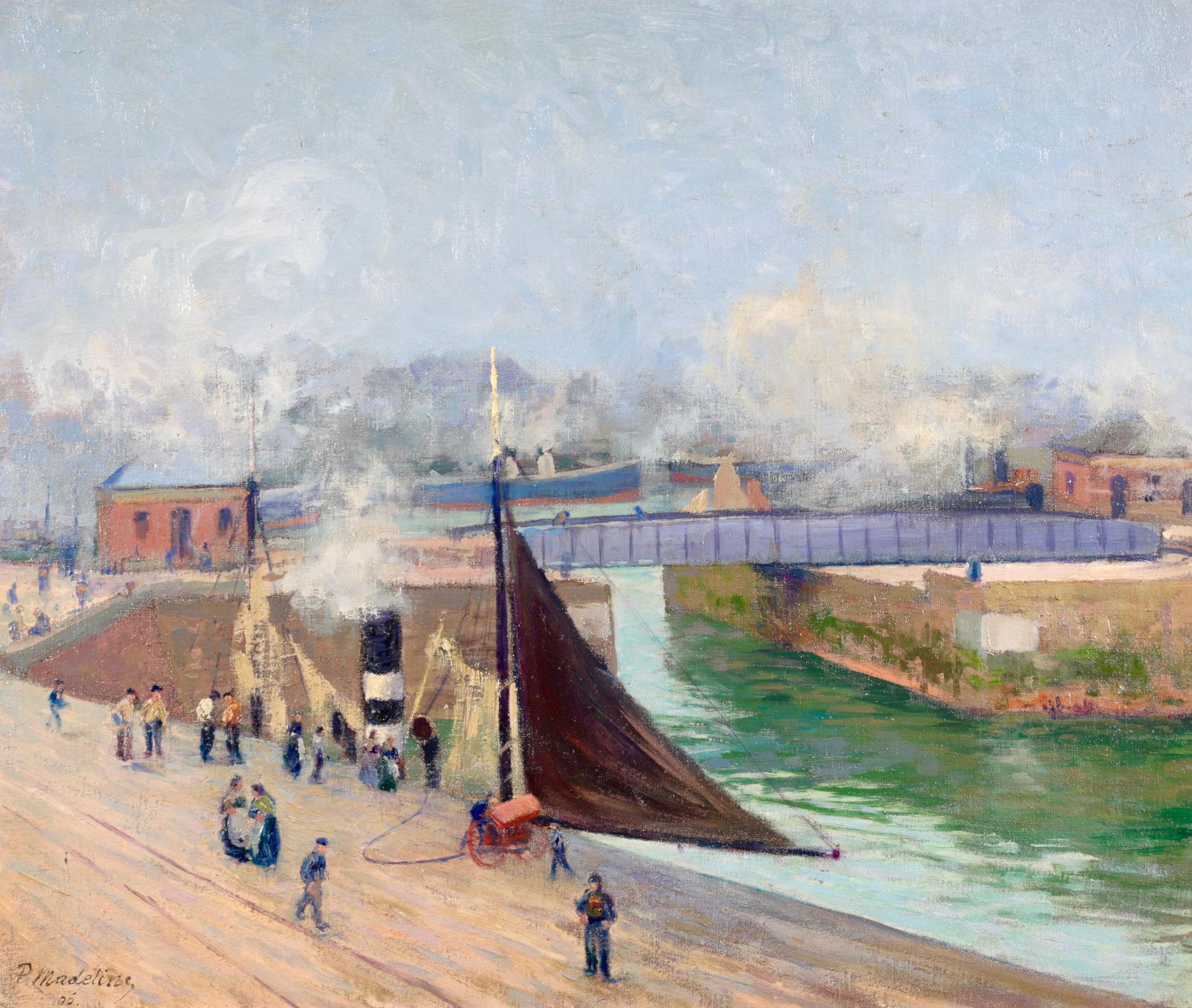 Dieppe-Le Pont Tournant – Impressionistische Landschaft, Ölgemälde von Paul Madeline im Angebot 1
