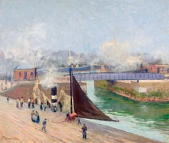 Dieppe-Le Pont Tournant - Peinture à l'huile de paysage impressionniste de Paul Madeline