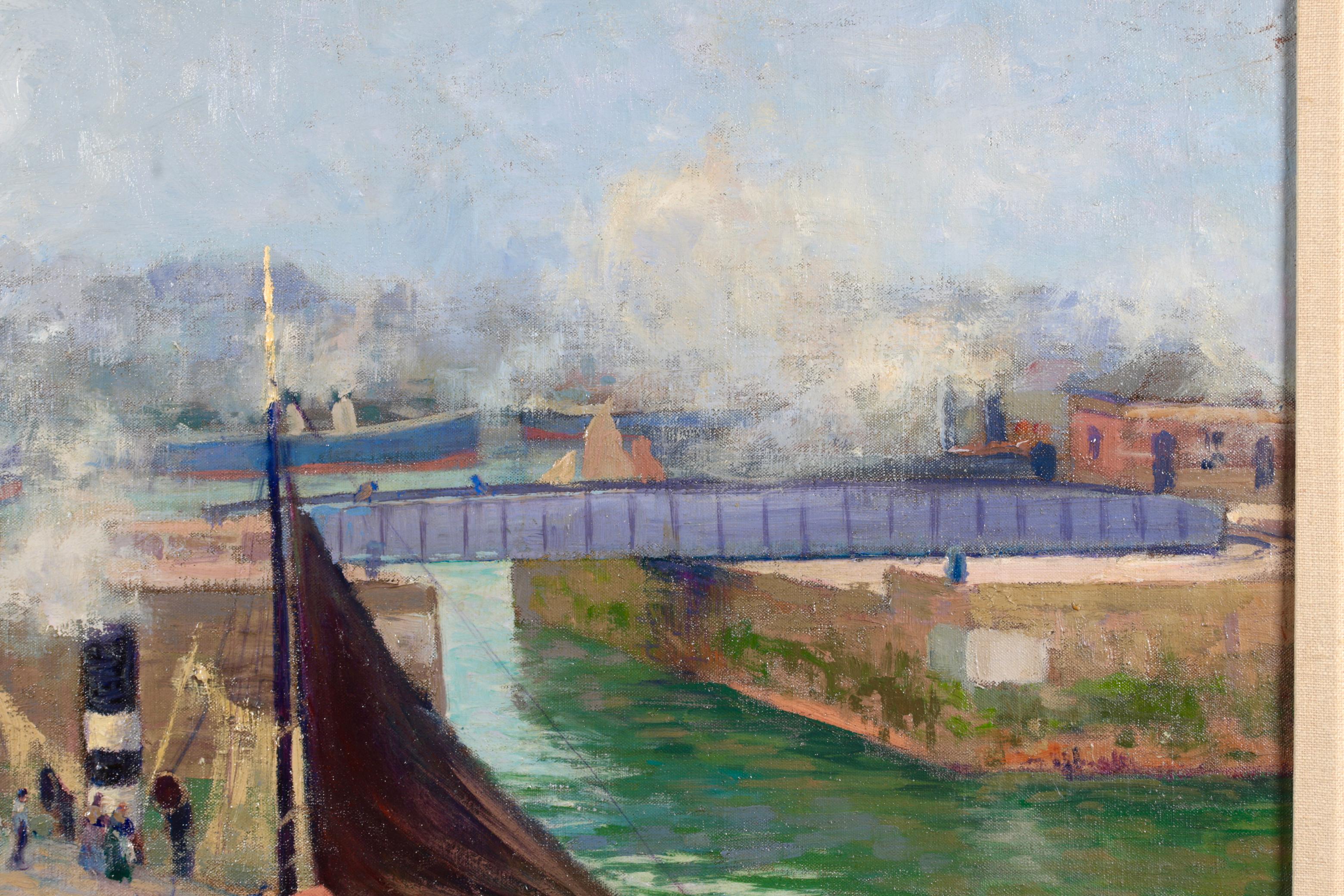 Dieppe-Le Pont Tournant - Impressionist Landscape Oil Painting by Paul Madeline For Sale 1