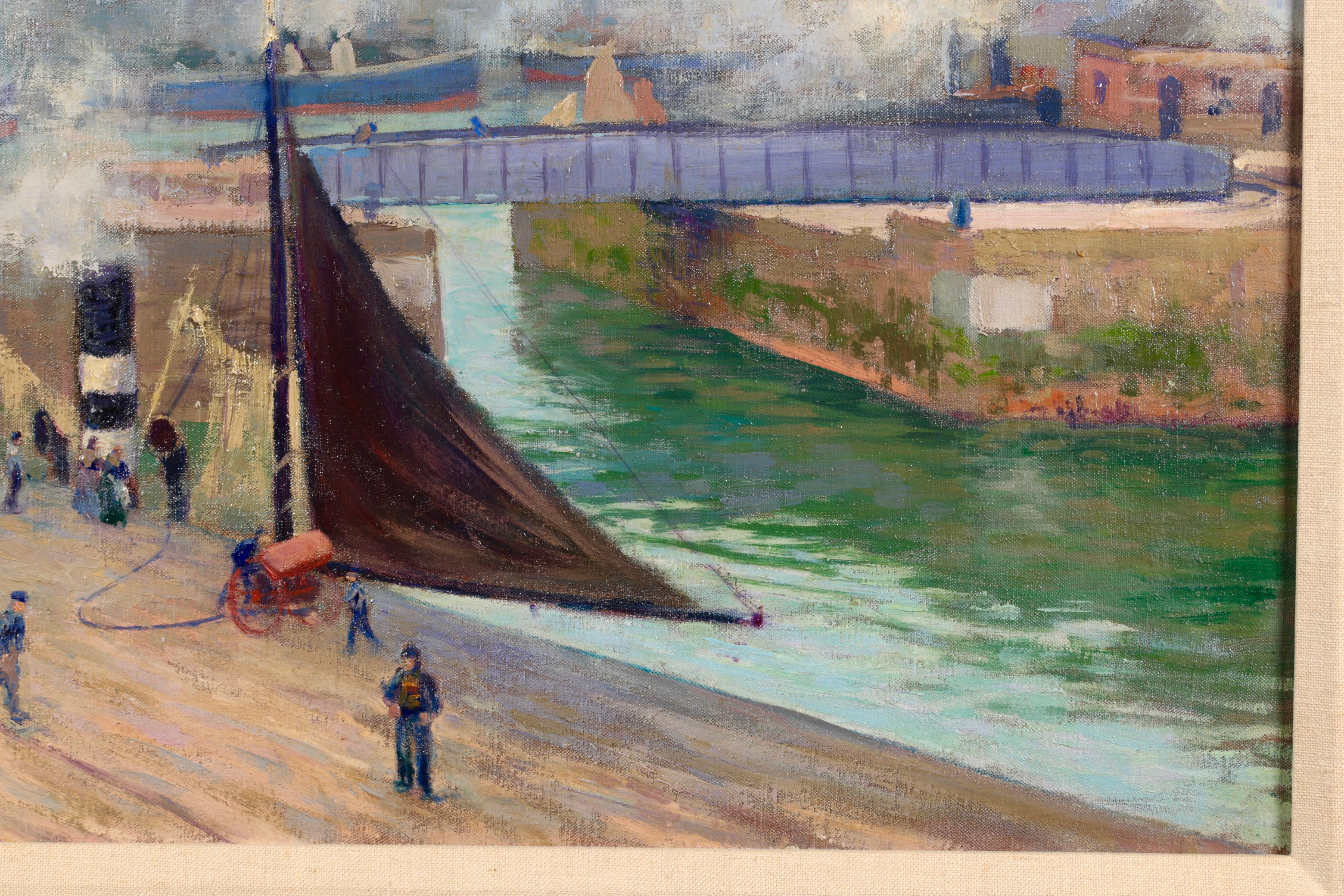 Dieppe-Le Pont Tournant - Impressionist Landscape Oil Painting by Paul Madeline For Sale 2