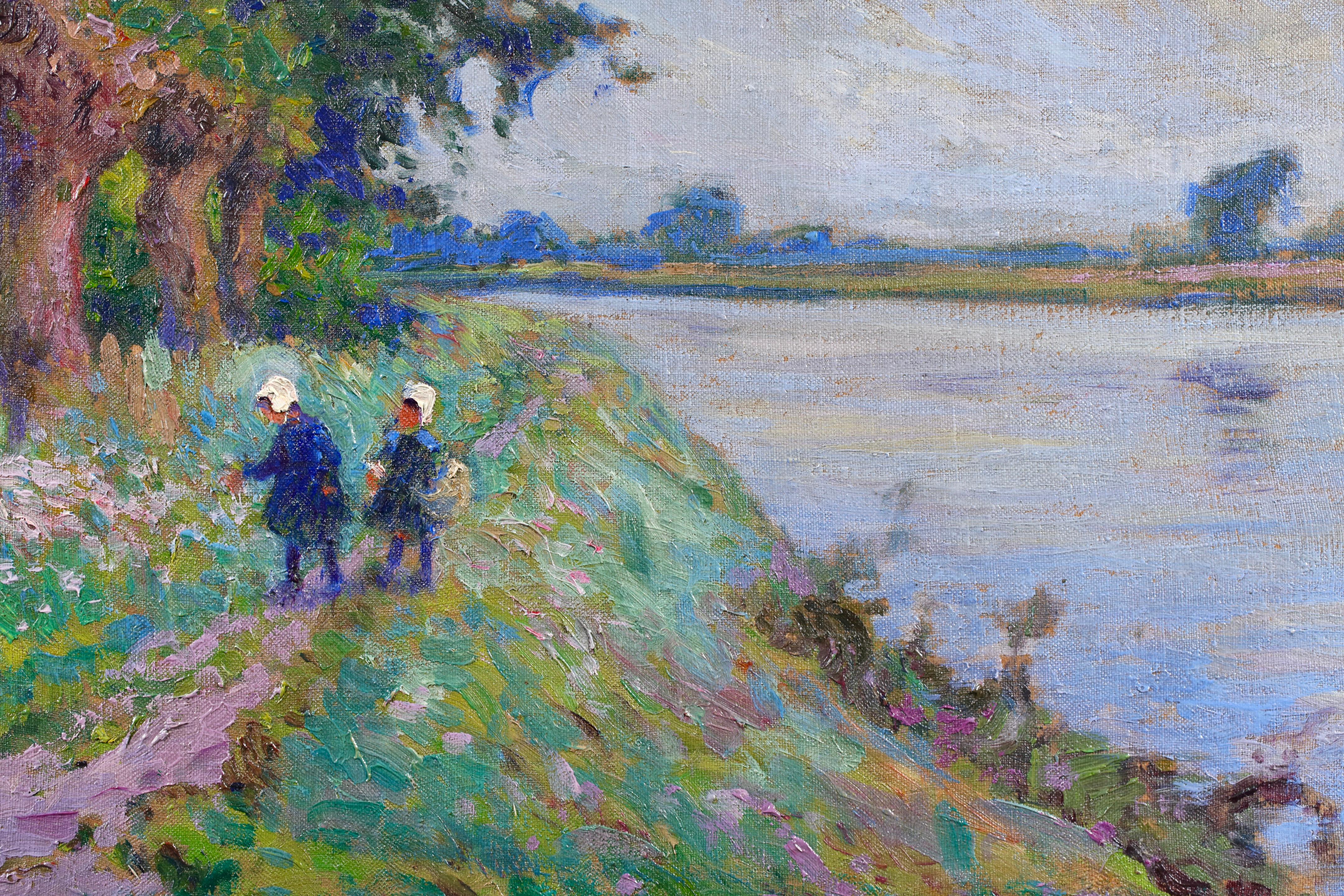 Enfants ramassant des fleurs - Paisaje postimpresionista Óleo de Paul Madeline en venta 4