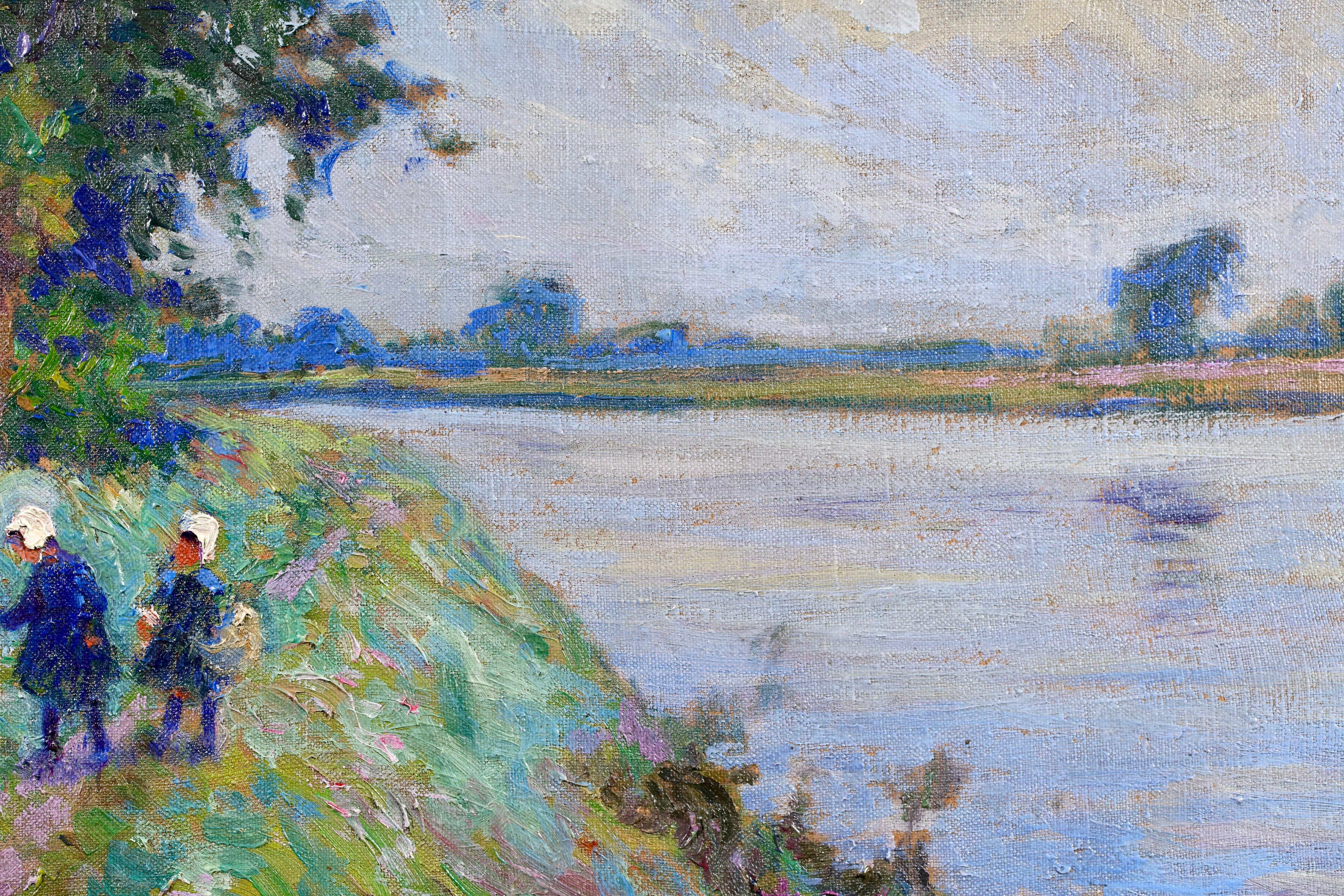 Enfants ramassant des fleurs - Paisaje postimpresionista Óleo de Paul Madeline en venta 5
