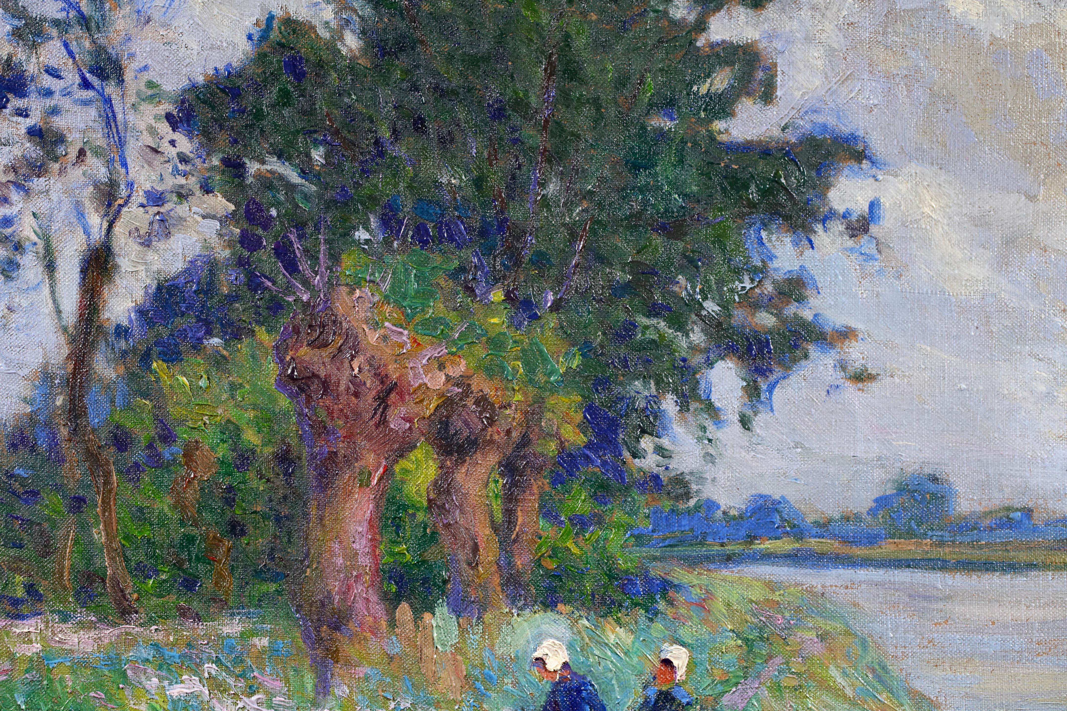 Enfants ramassant des fleurs - Paisaje postimpresionista Óleo de Paul Madeline en venta 8