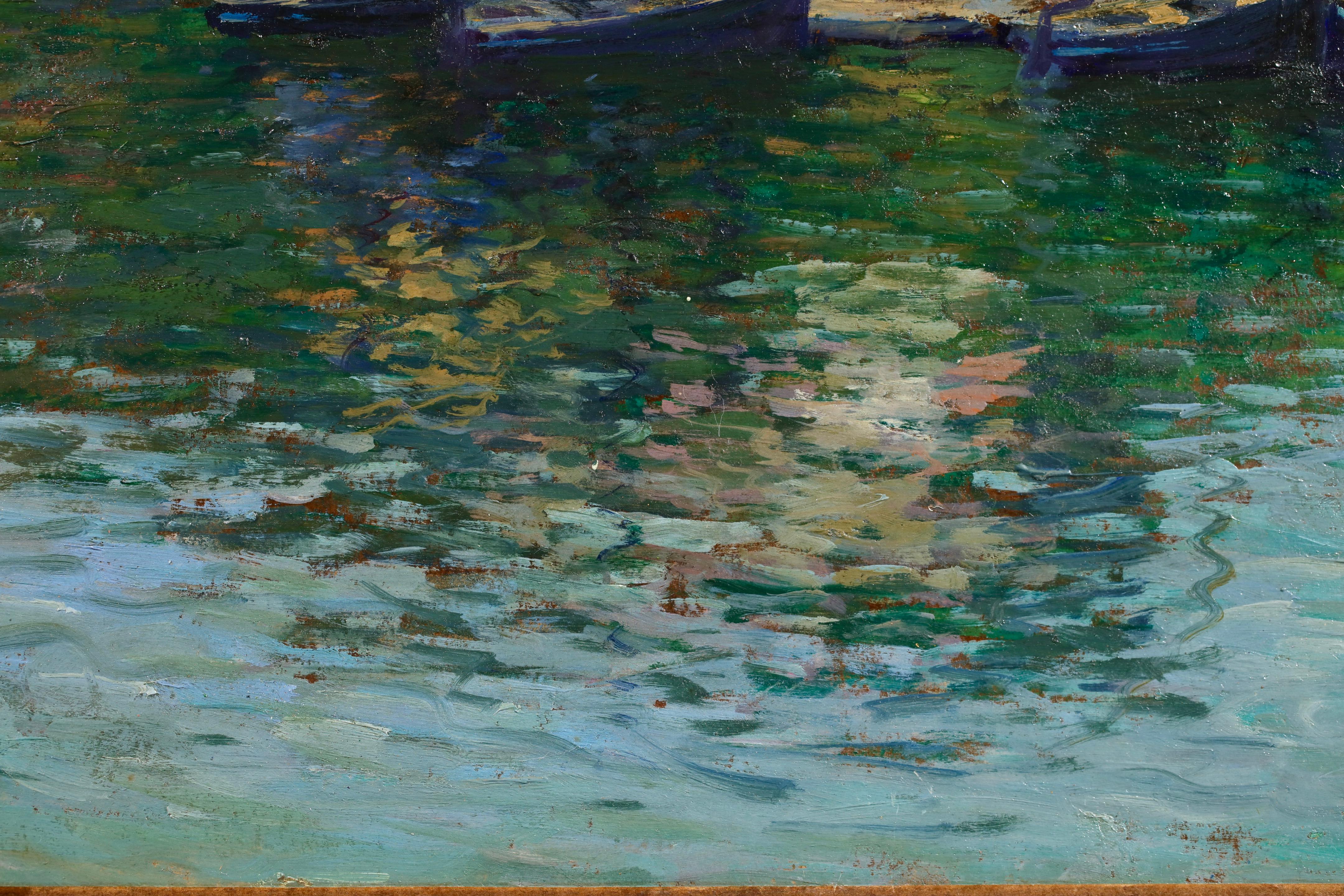Barcos de pesca en Doelan - Paisaje postimpresionista Óleo de Paul Madeline en venta 9