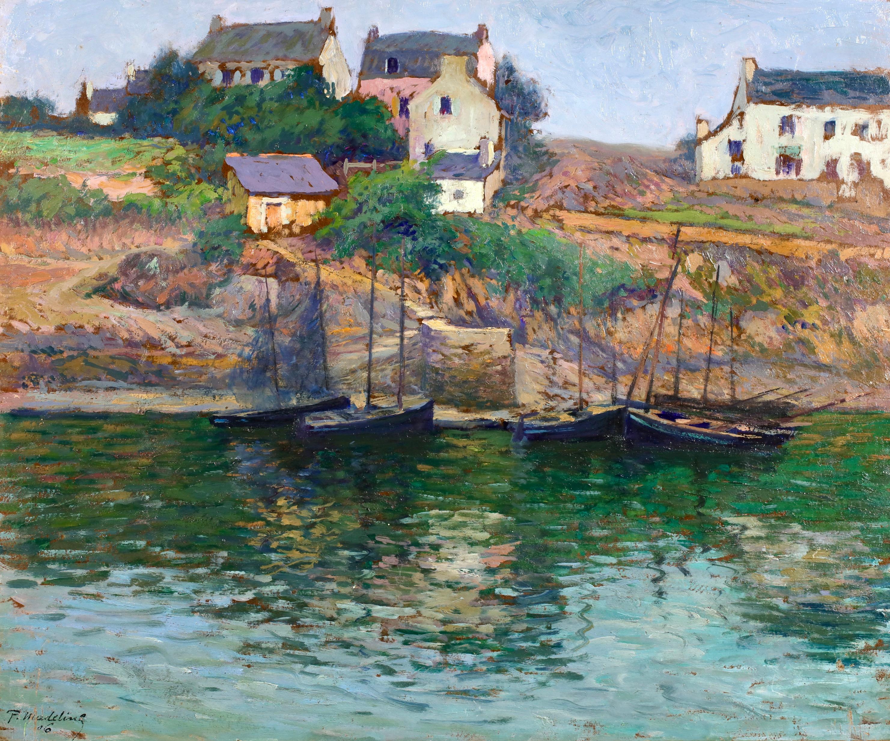 Barcos de pesca en Doelan - Paisaje postimpresionista Óleo de Paul Madeline en venta 1