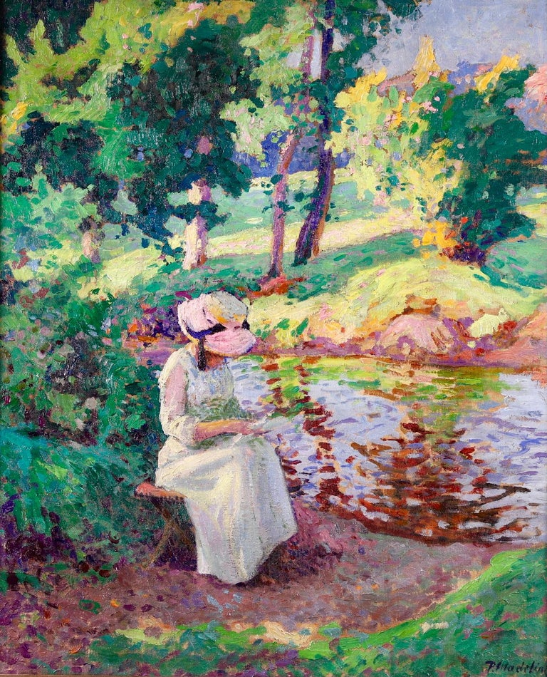 Girl by a River - Post Impressionist Oil, Figure in Landscape by Paul Madeline For Sale 1