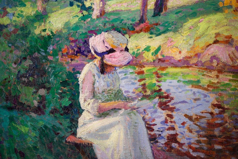 Girl by a River - Post Impressionist Oil, Figure in Landscape by Paul Madeline For Sale 4
