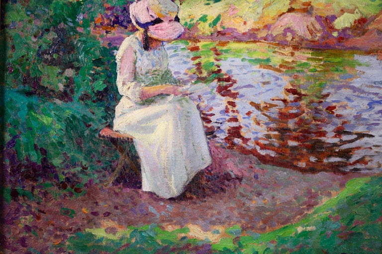 Girl by a River - Post Impressionist Oil, Figure in Landscape by Paul Madeline For Sale 5