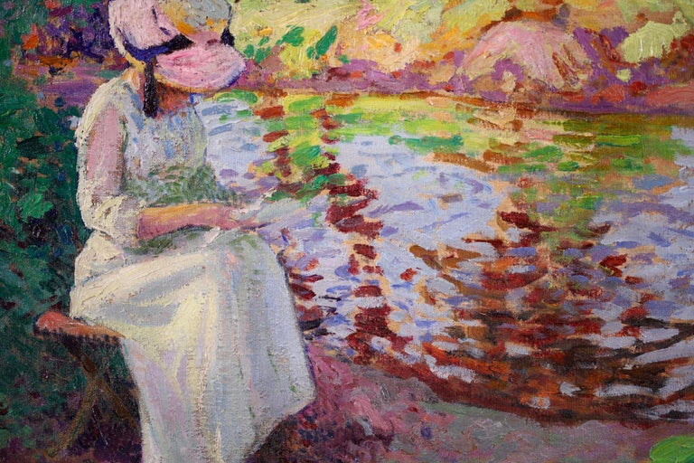Girl by a River - Post Impressionist Oil, Figure in Landscape by Paul Madeline For Sale 6