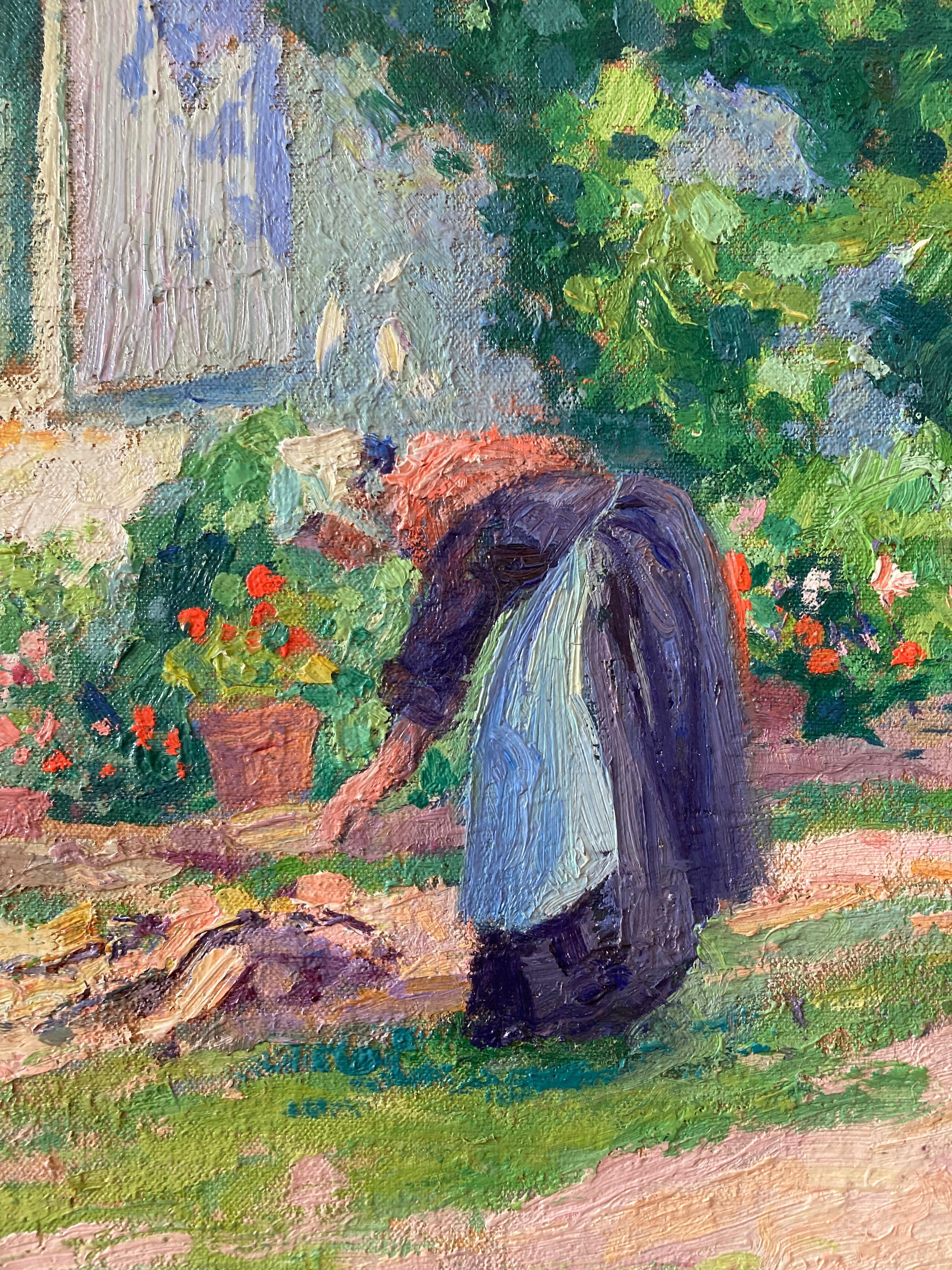 A really beautiful example of Post-Impressionist painting; the picture space filled with light and wonderfully free brushwork. A most attractive rustic image presented in very good original condition.

Paul Madeline (1863-1920)
La Treille
Signed and