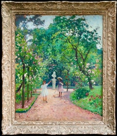 Playing in the Park - 19th Century Oil, Figures in Landscape by Paul Madeline