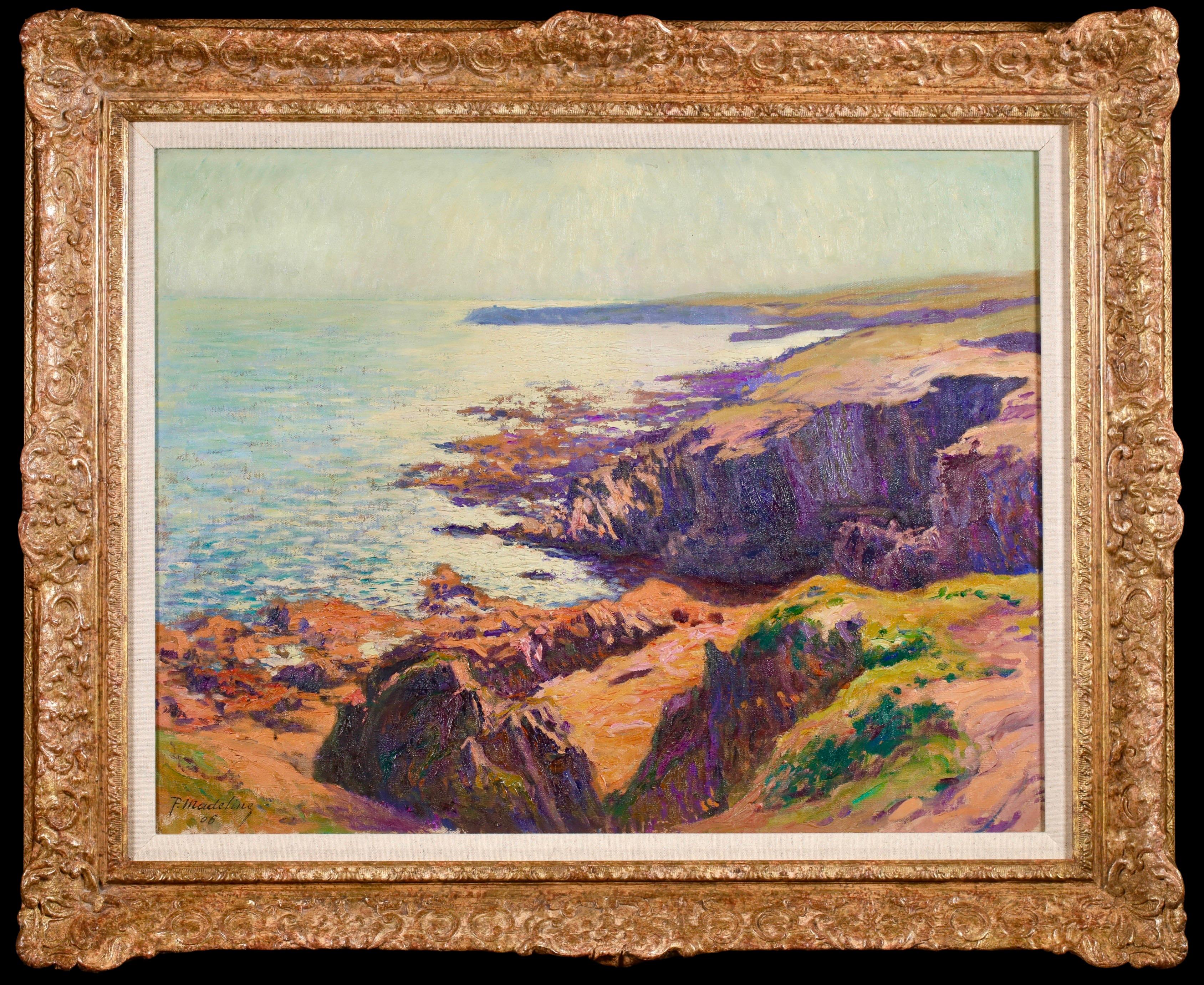 Signiert und datiert Öl auf Leinwand Küstenlandschaft von Französisch Post impressionistischen Maler Paul Madeline. Dieses schöne Werk zeigt eine Ansicht von Cap Sizun, einer Landzunge, die das westliche Ende der Cornouaille in der Bretagne,