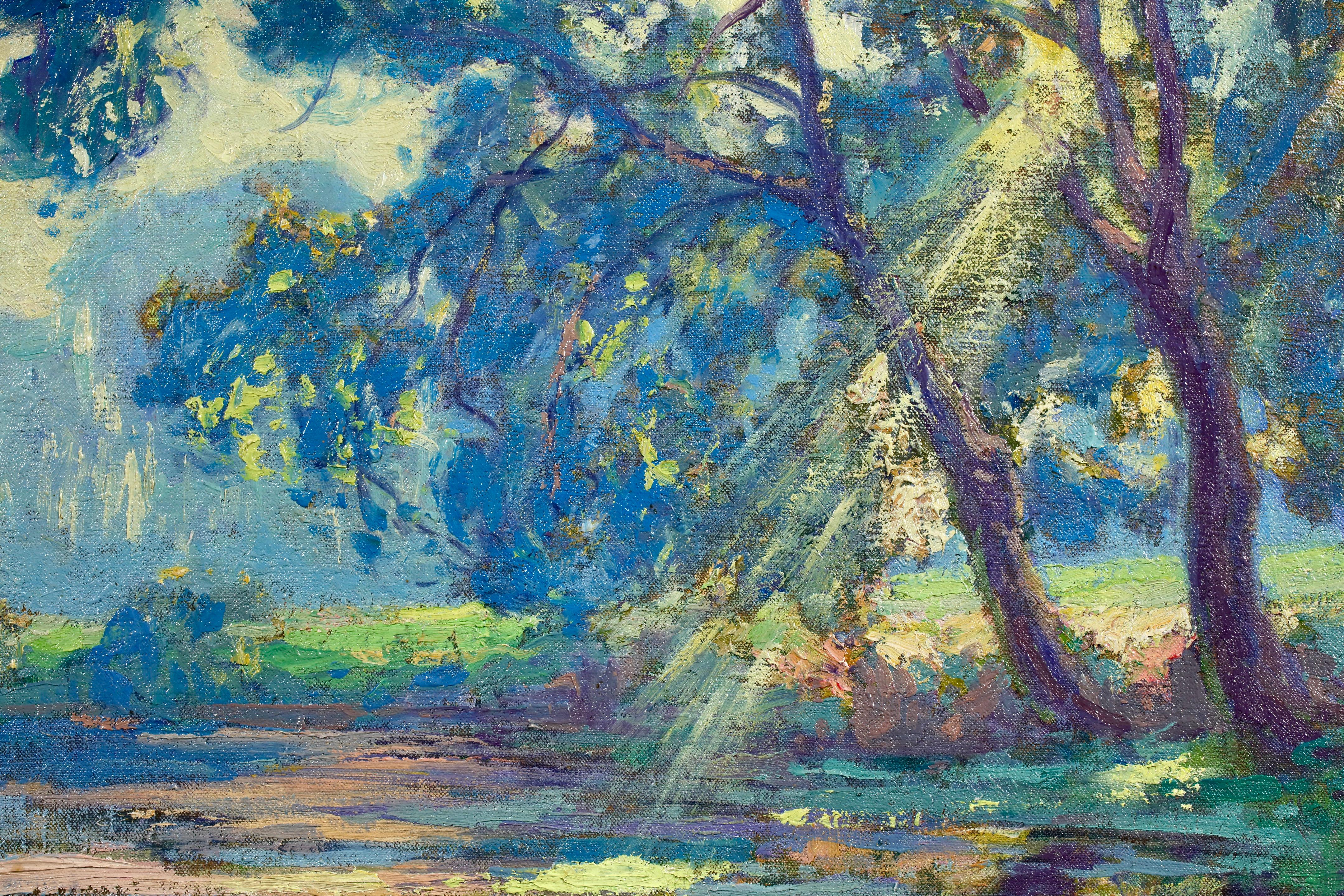 Lumière du soleil à travers les arbres - Paysage post-impressionniste Huile par Paul Madeline en vente 3