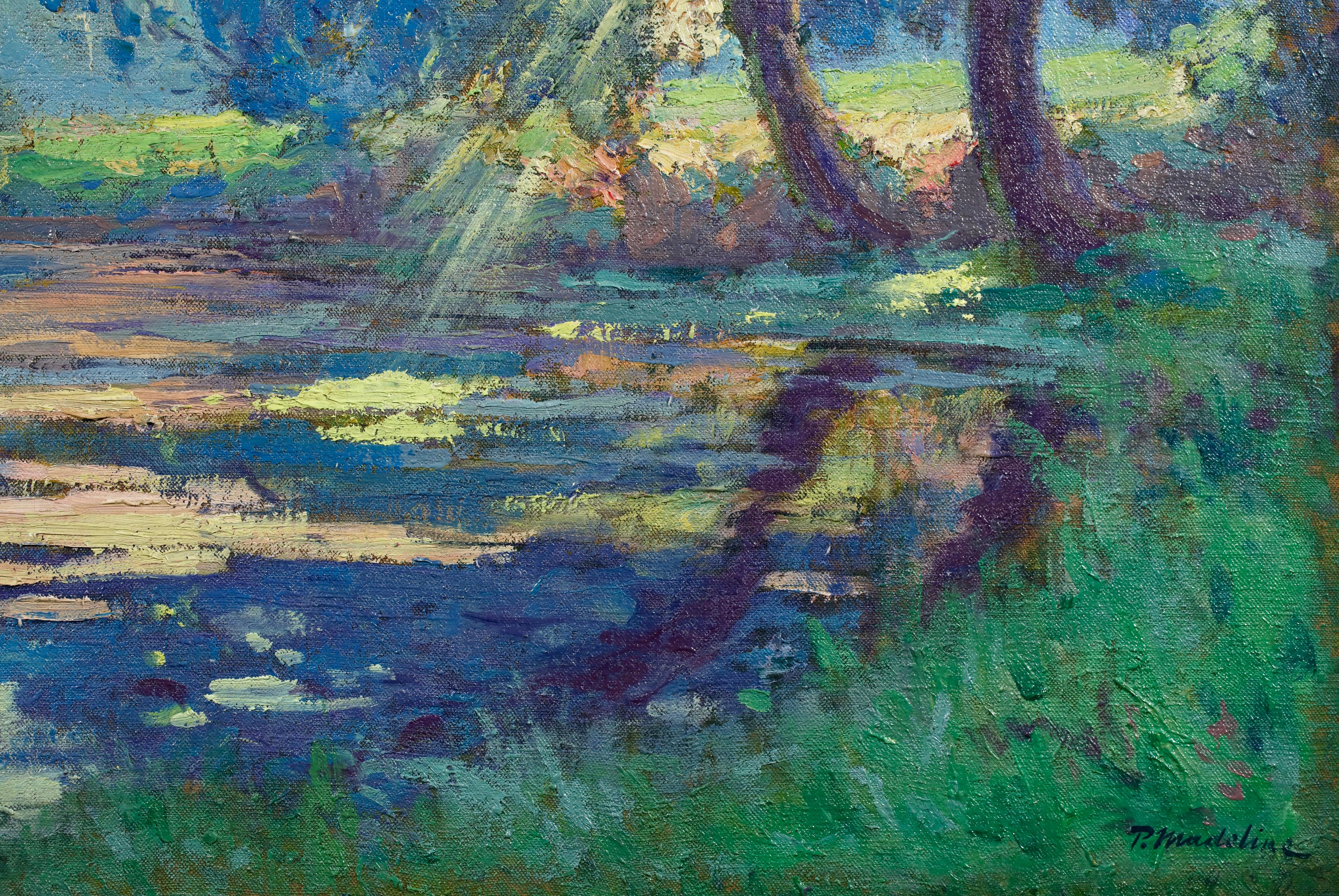 Lumière du soleil à travers les arbres - Paysage post-impressionniste Huile par Paul Madeline en vente 4