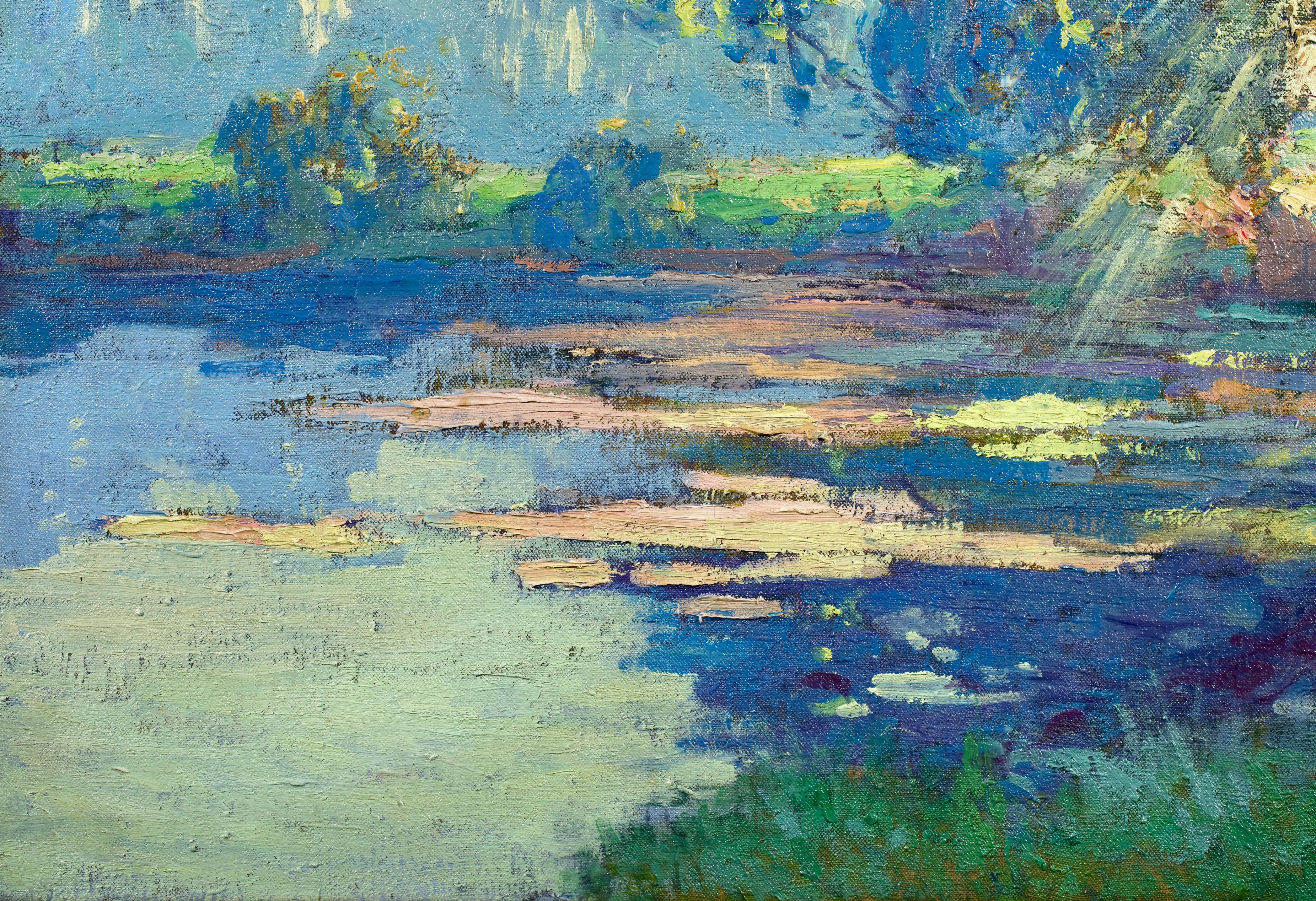 Lumière du soleil à travers les arbres - Paysage post-impressionniste Huile par Paul Madeline en vente 5