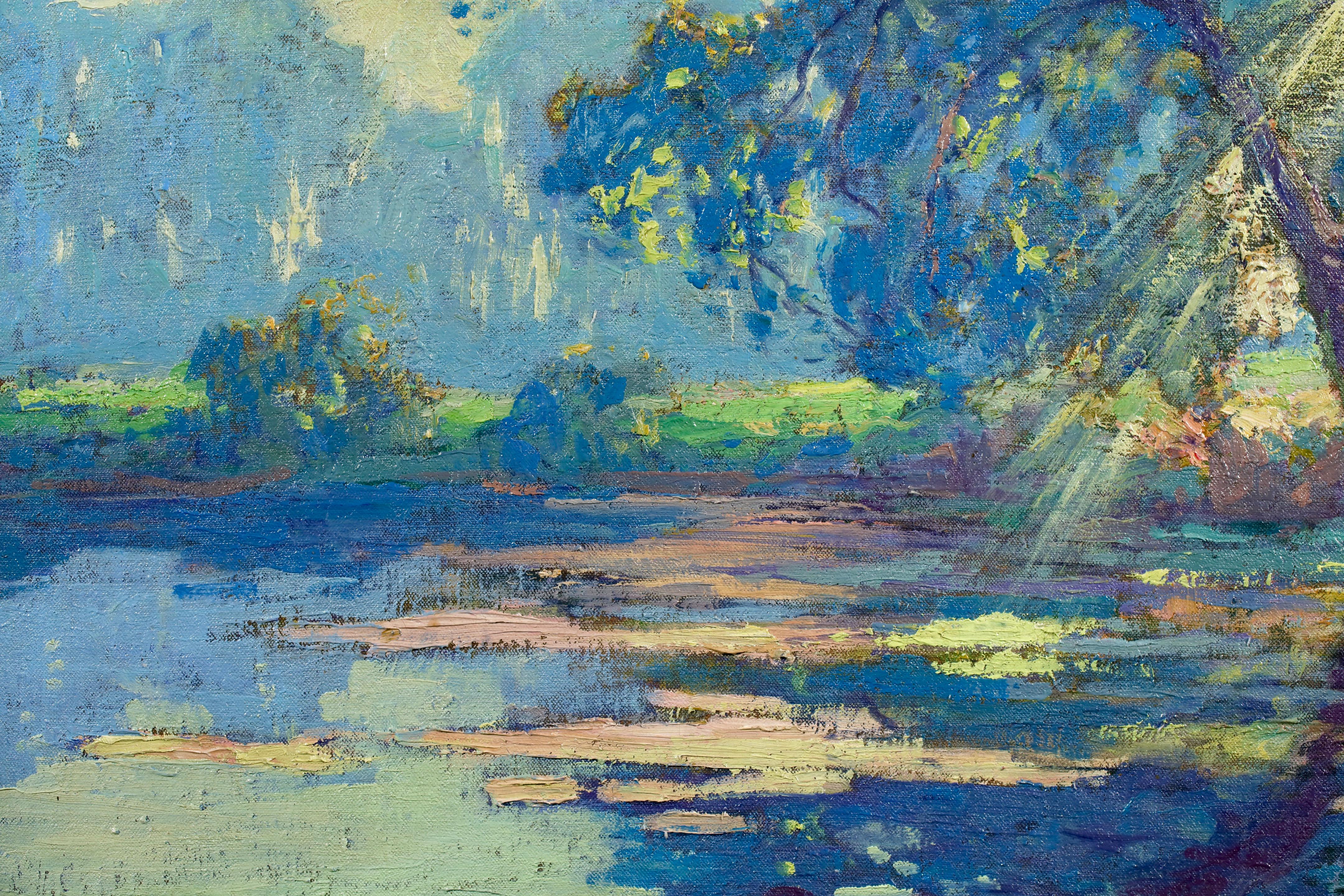 Lumière du soleil à travers les arbres - Paysage post-impressionniste Huile par Paul Madeline en vente 6