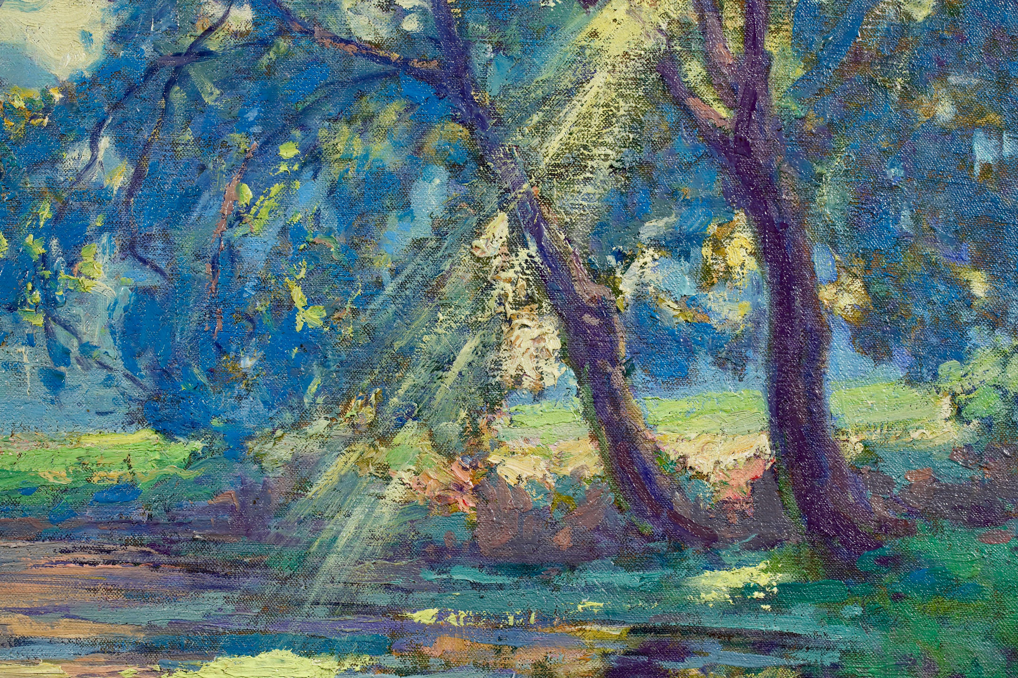 Lumière du soleil à travers les arbres - Paysage post-impressionniste Huile par Paul Madeline en vente 7