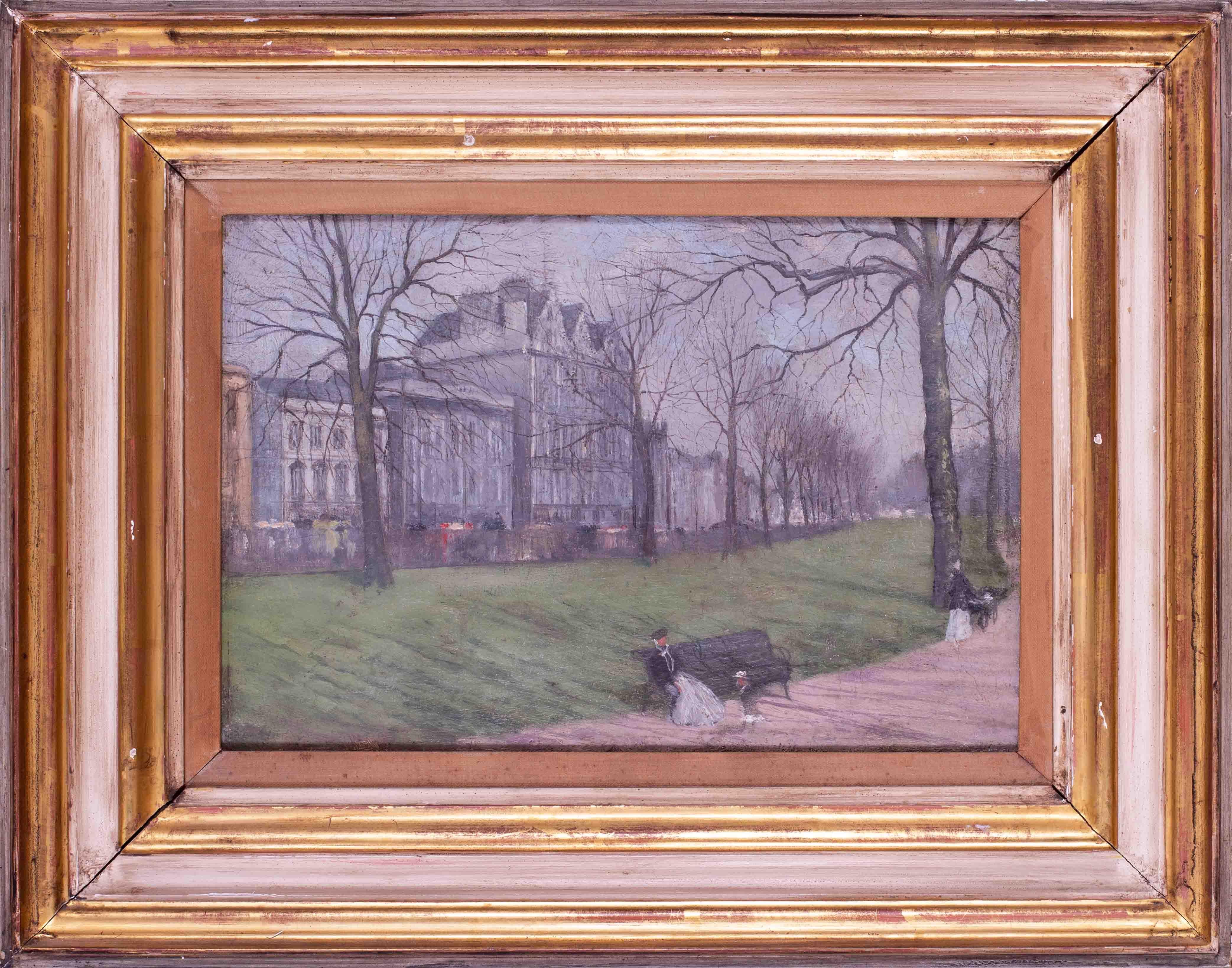 Landscape Painting di Paul Maitland - Britannico, dipinto a olio del XIX secolo raffigurante delle balie a Greene & Greene, Londra