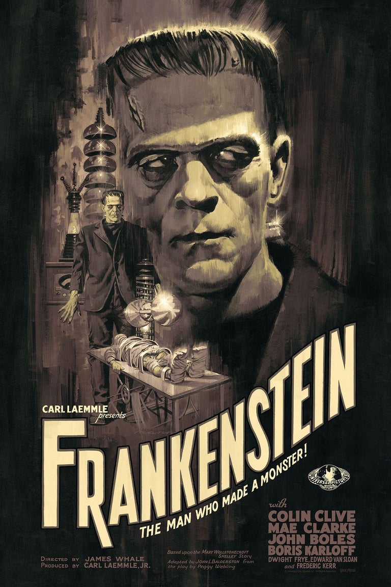 Frankenstein 

Frankenstein is a 1931 American science fiction horror film directed by James Whale, produced by Carl Laemmle Jr., and adapted from a 1927 play by Peggy Webling, which in turn was based on Mary Shelley's 1818 novel Frankenstein; or,