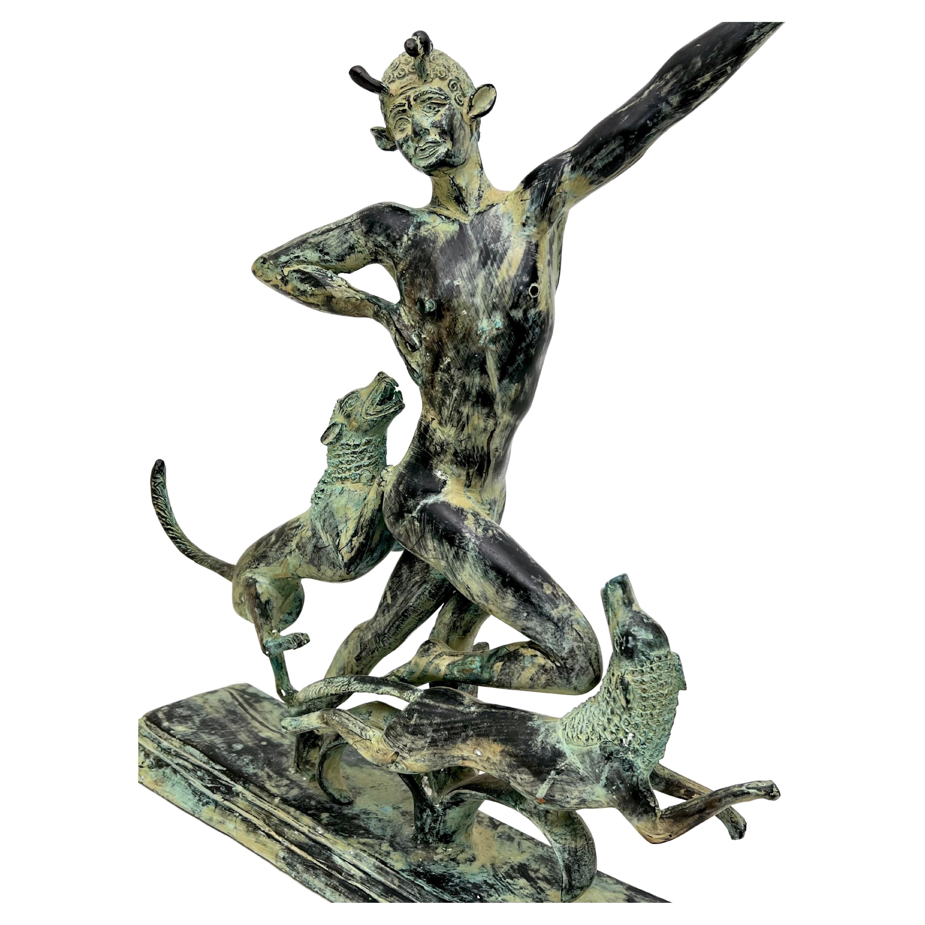 Patinated Paul Manship (after) Bronze Sculpture of Actaeon For Sale