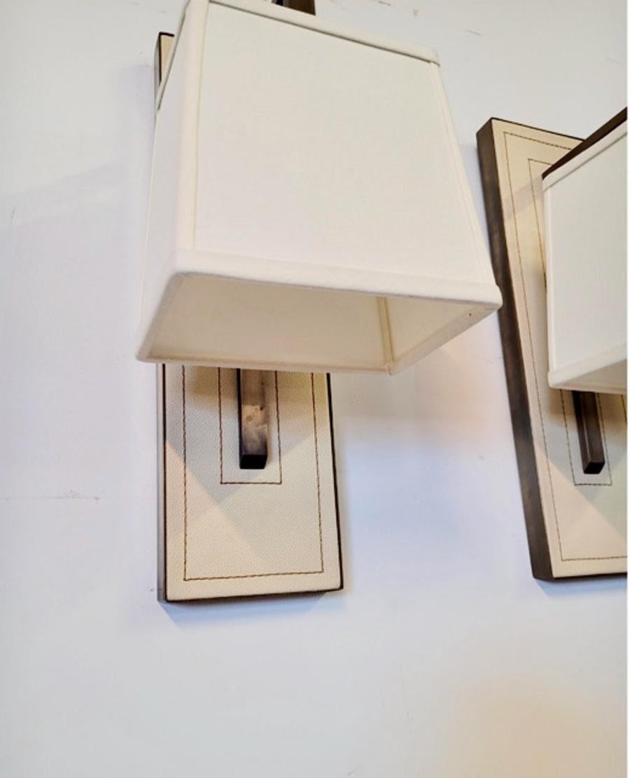 Paul Marra Leather and Brass Sconces In Good Condition For Sale In Pasadena, CA