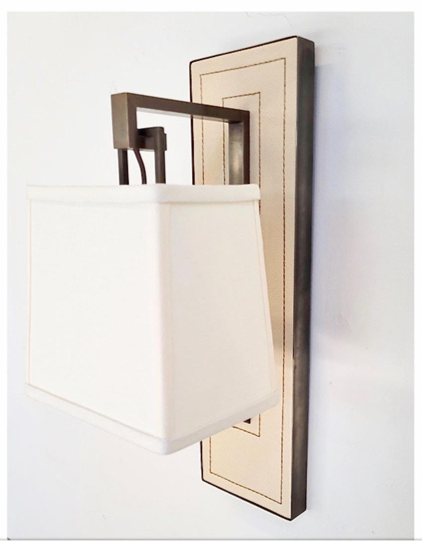 Contemporary Paul Marra Leather and Brass Sconces For Sale