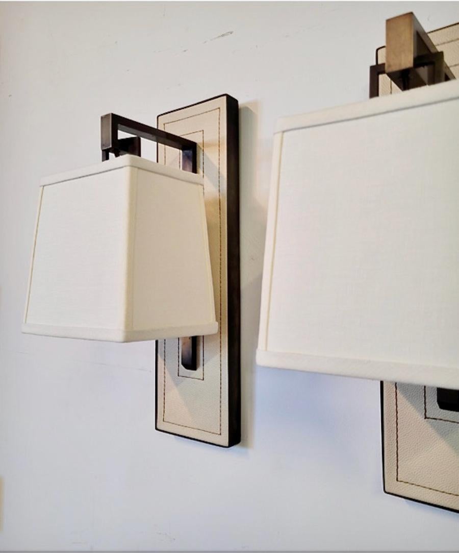 Paul Marra Leather and Brass Sconces For Sale 1