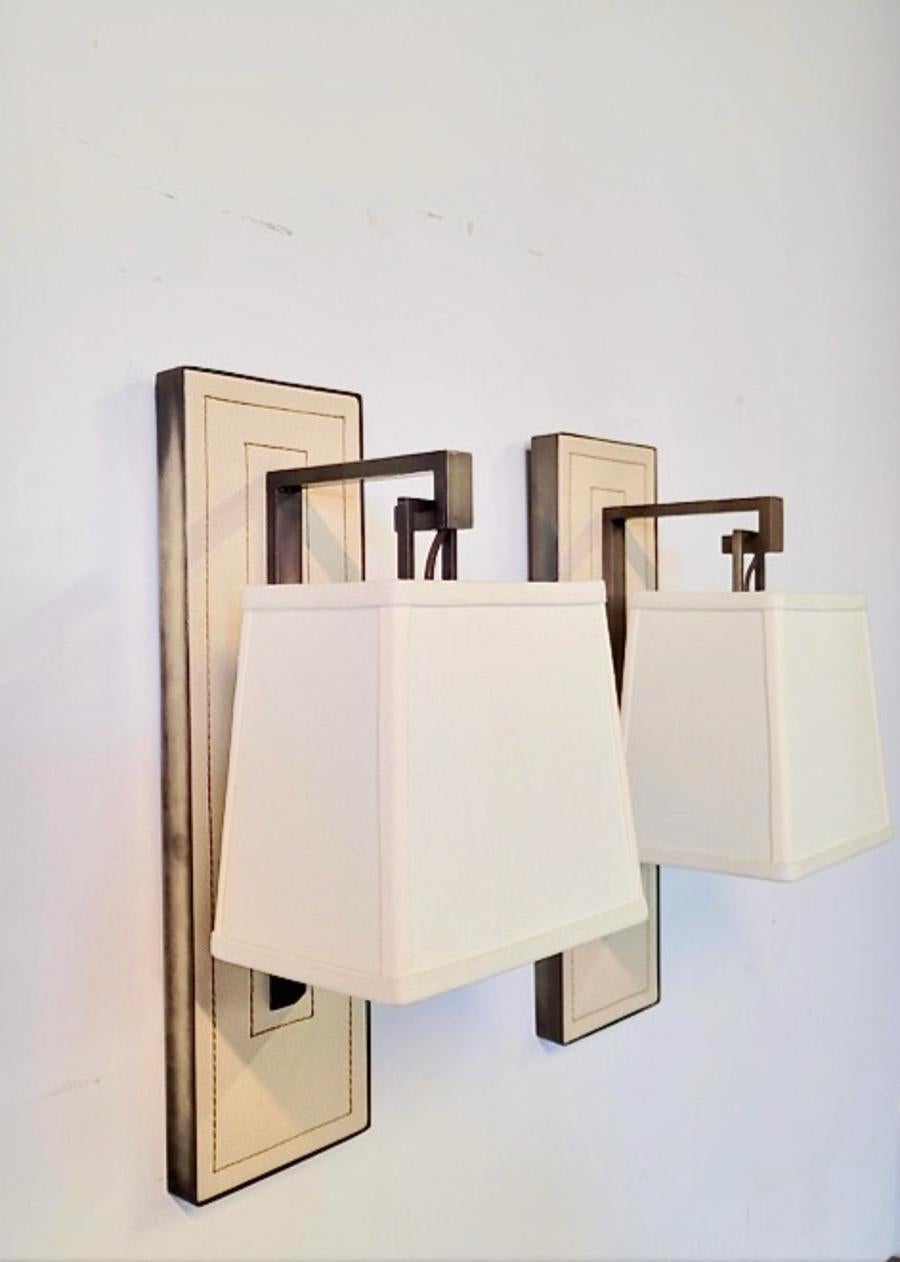 Paul Marra Leather and Brass Sconces For Sale 2