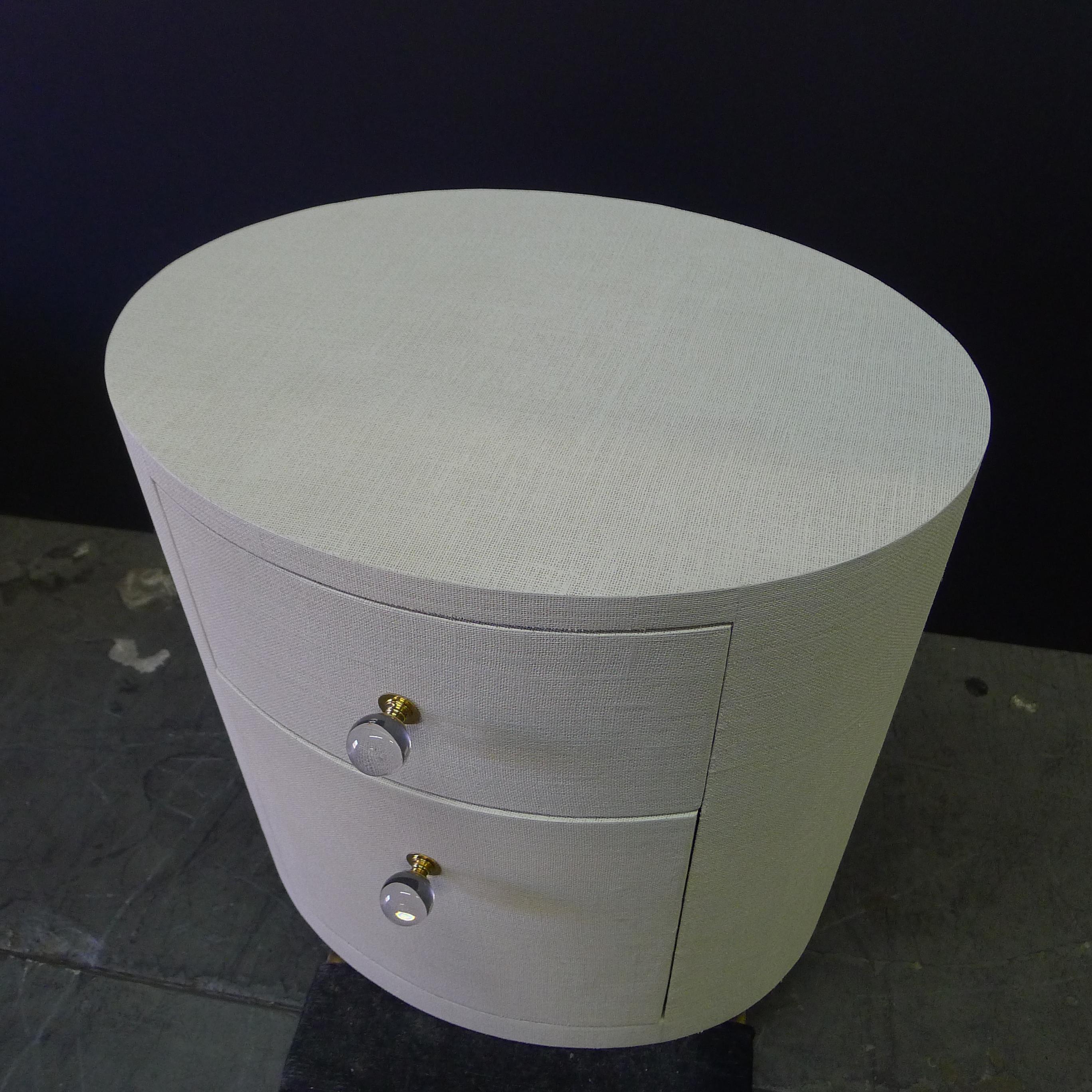 Paul Marra Linen-Wrapped Round Nightstand For Sale 4