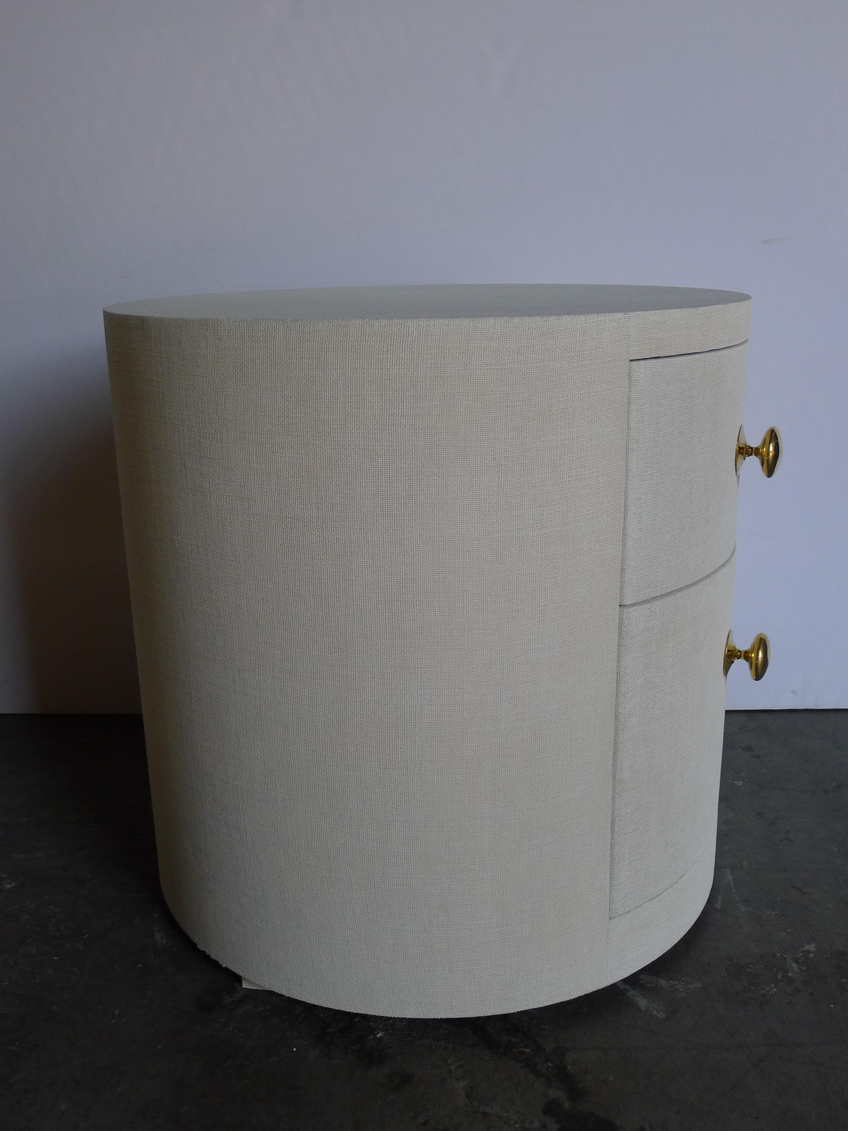 Paul Marra Linen-Wrapped Round Nightstand For Sale 1