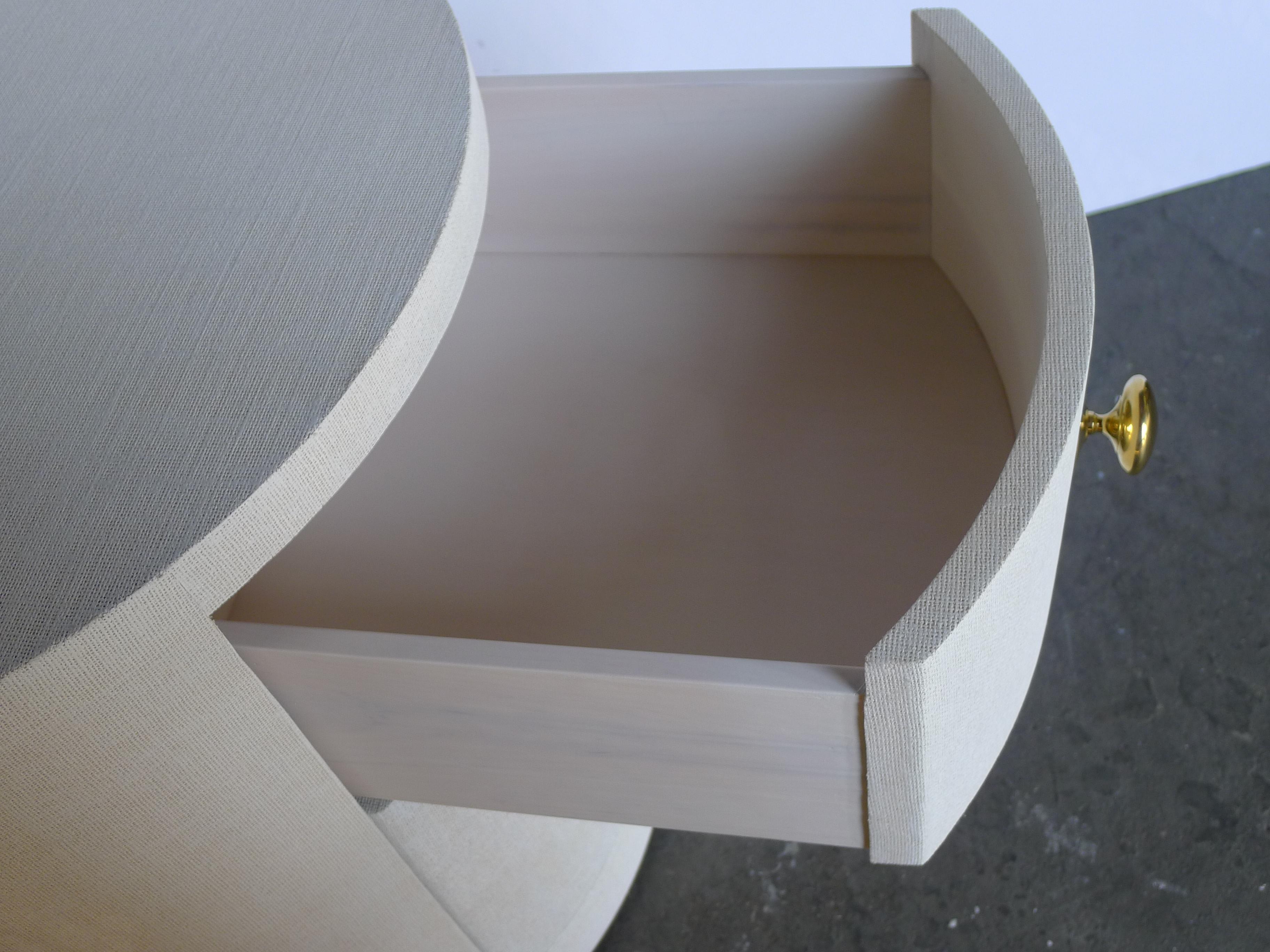 Paul Marra Linen-Wrapped Round Nightstand For Sale 2