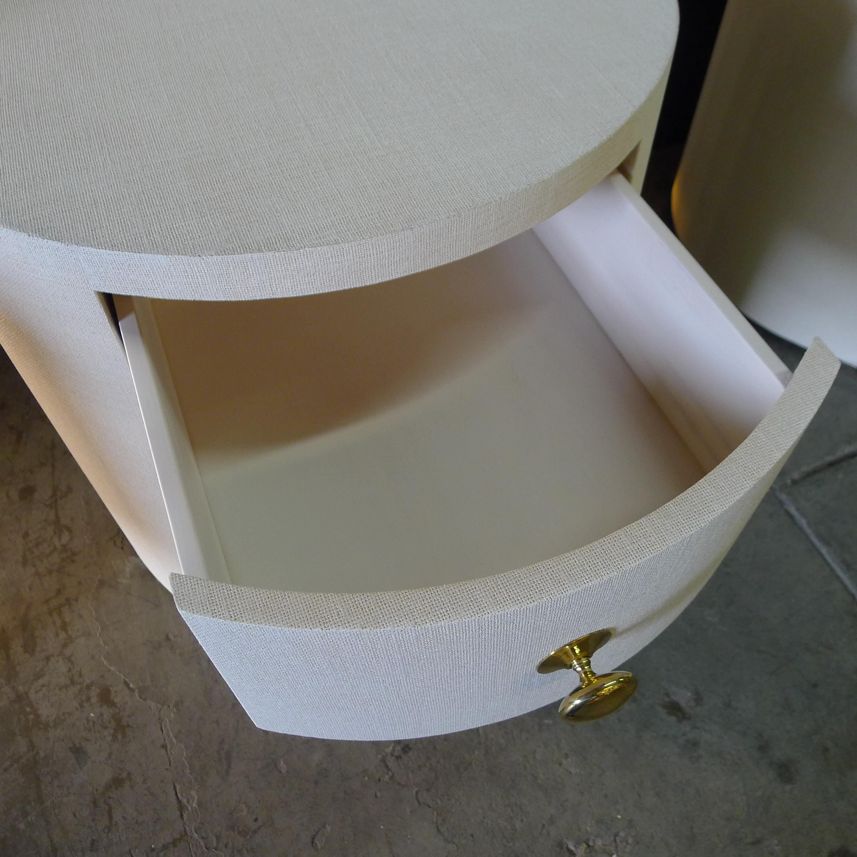 Paul Marra Linen-Wrapped Round Nightstand For Sale 3
