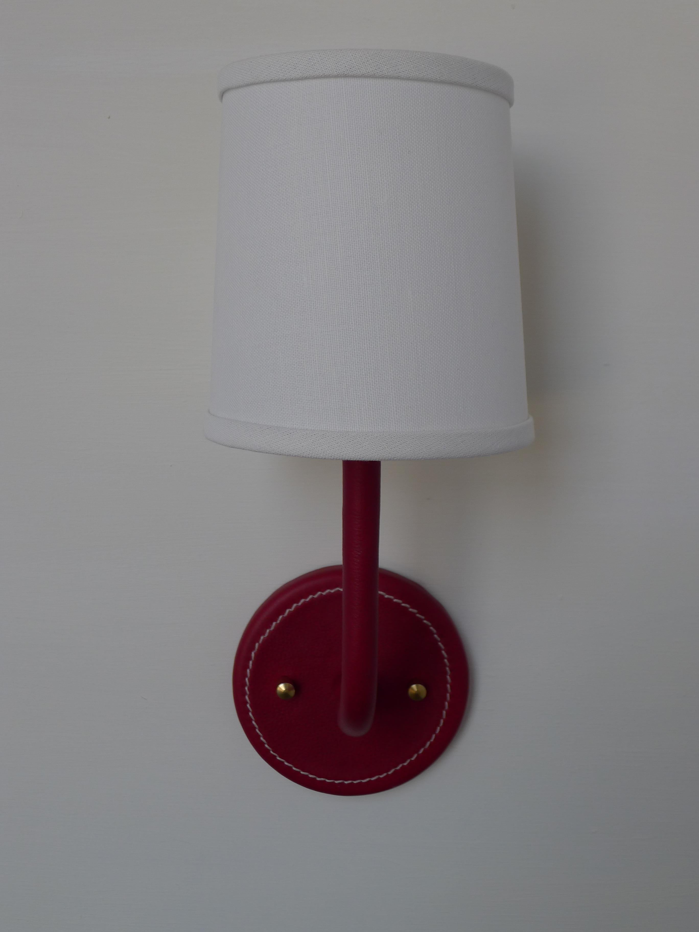 Modern Paul Marra Top-Stitched Leather Wrapped Sconce in Red For Sale
