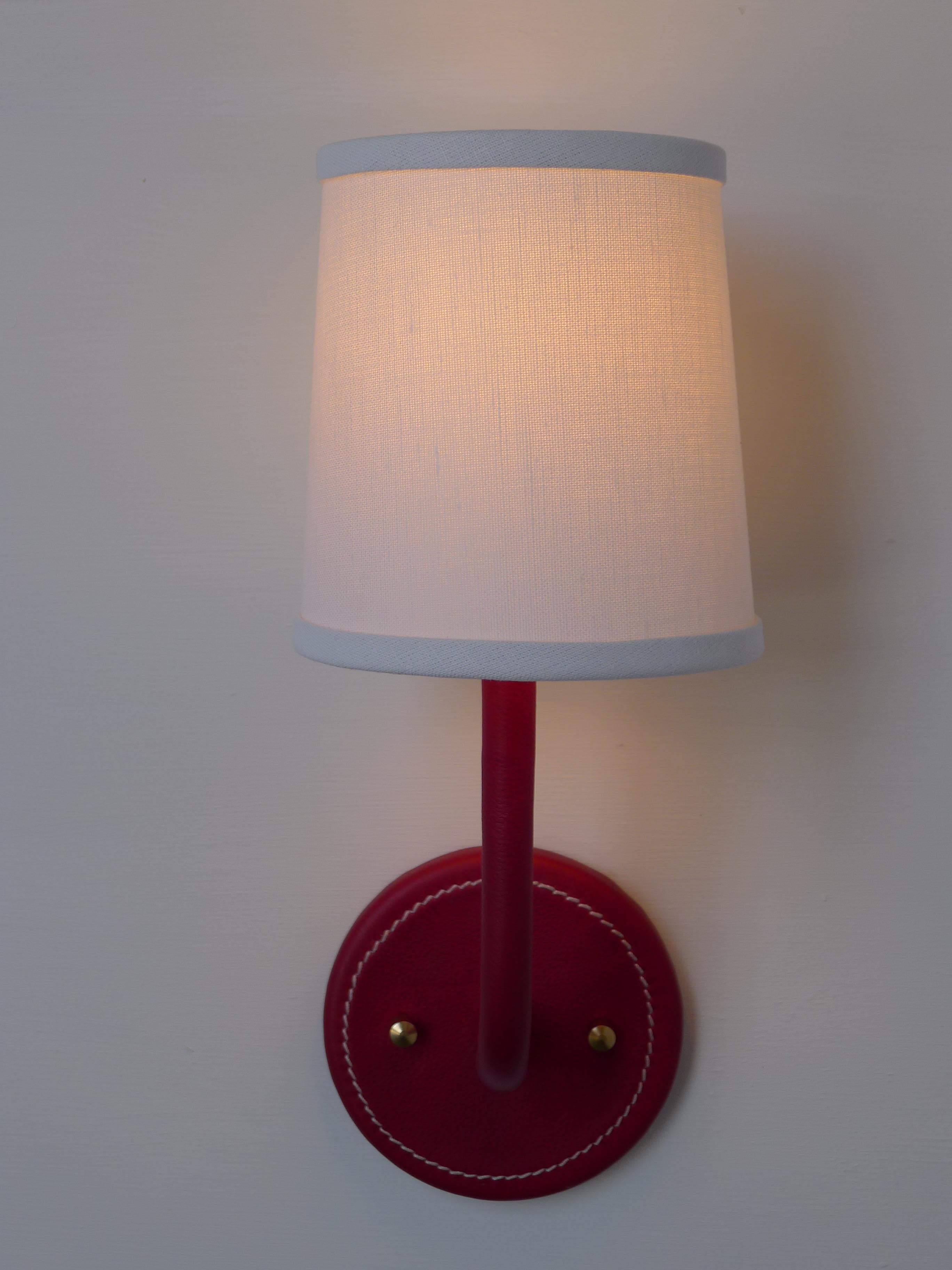American Paul Marra Top-Stitched Leather Wrapped Sconce in Red For Sale