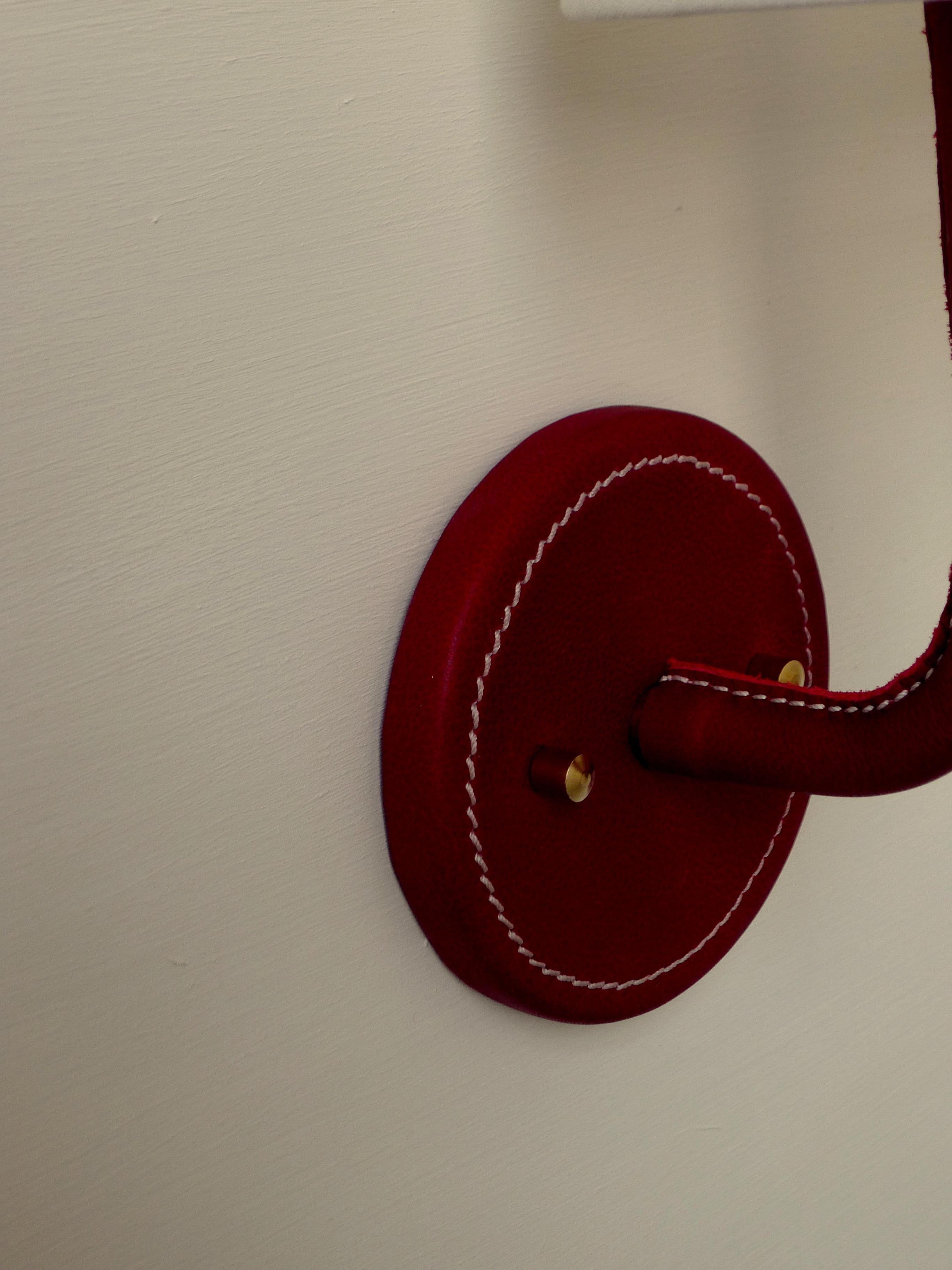 Paul Marra Top-Stitched Leather Wrapped Sconce in Red In New Condition For Sale In Los Angeles, CA