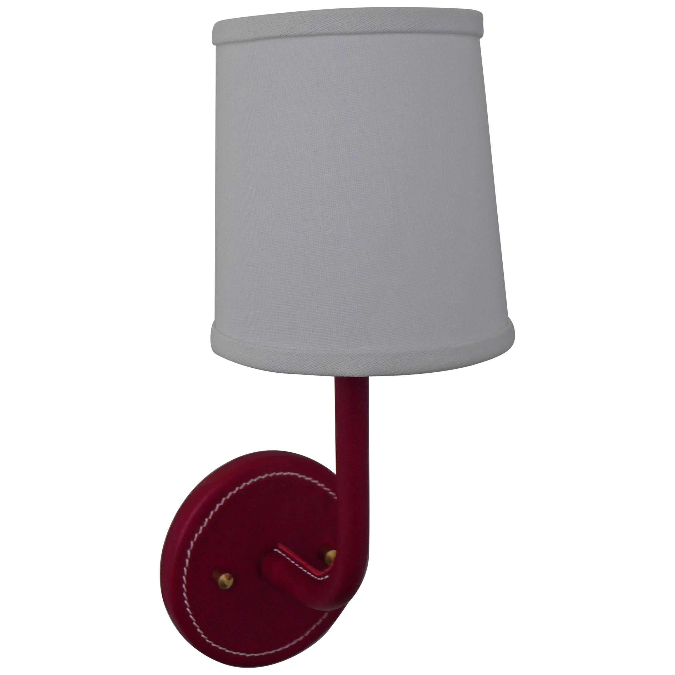 Paul Marra Top-Stitched Leather Wrapped Sconce in Red For Sale