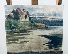 Mansion at the water's edge by Paul Martig - Oil on cardboard