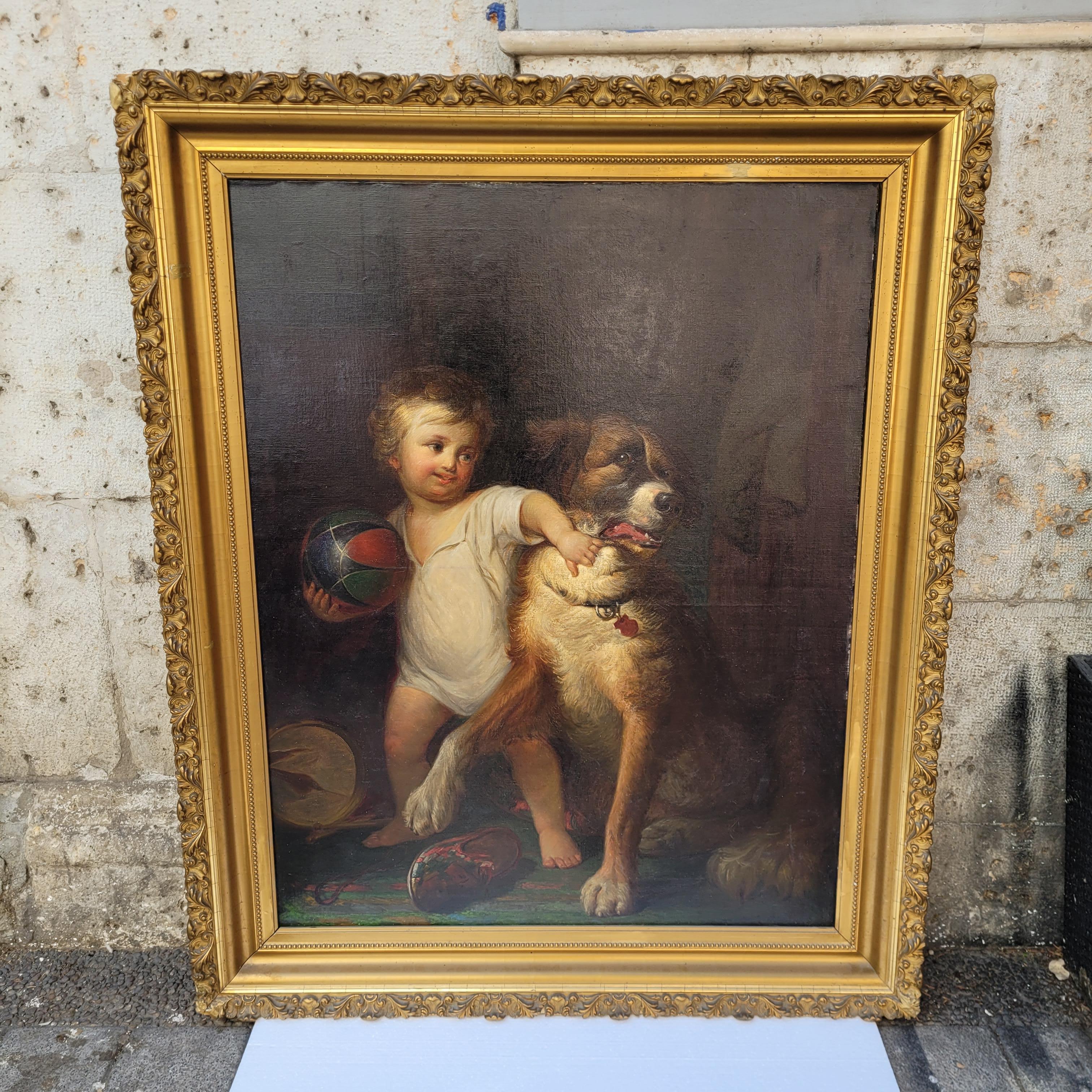 Napoleon III Child Portrait Boy with Dog French School Paul Martin Workshop en vente 5