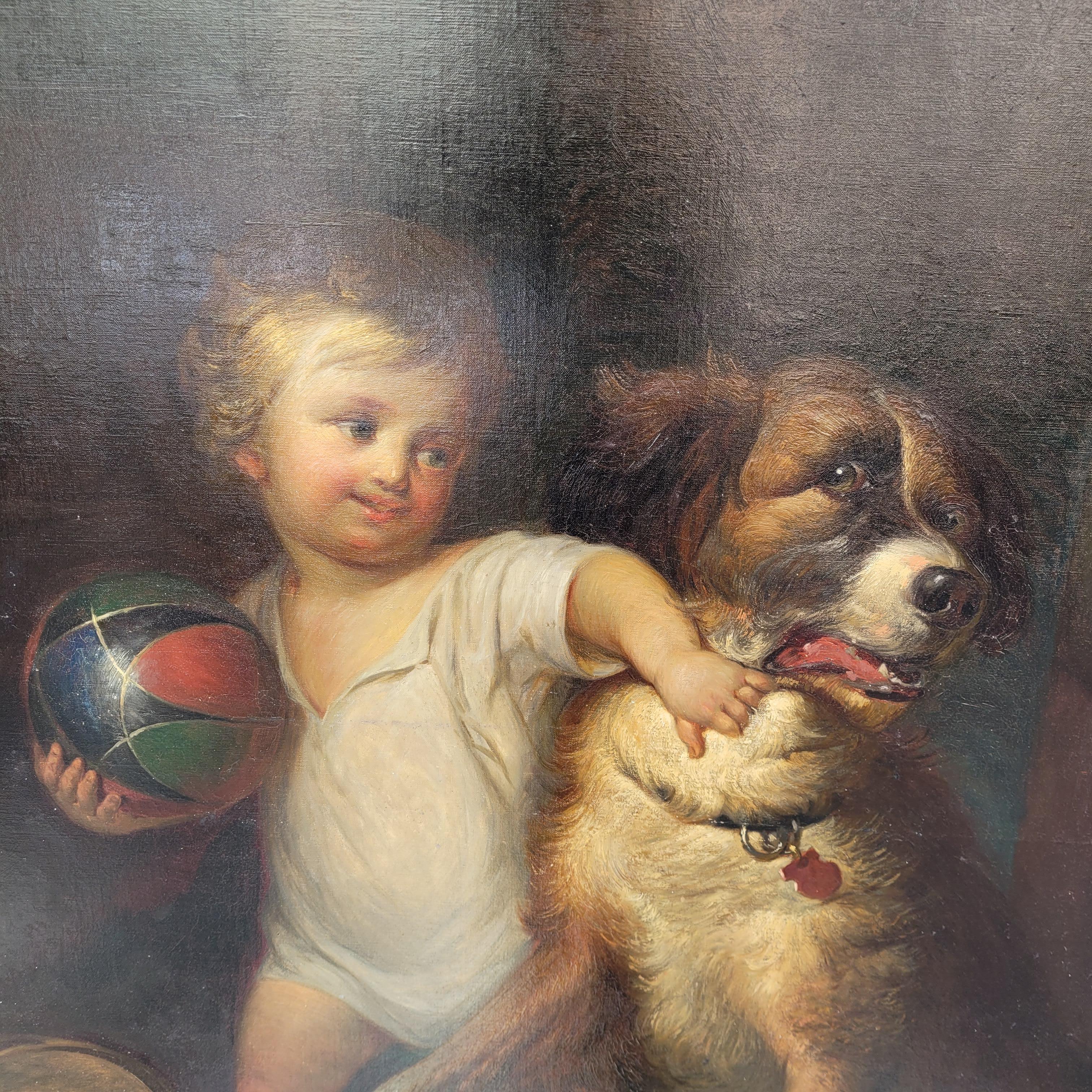 Napoleon III Child Portrait Boy with Dog French School Paul Martin Workshop en vente 7