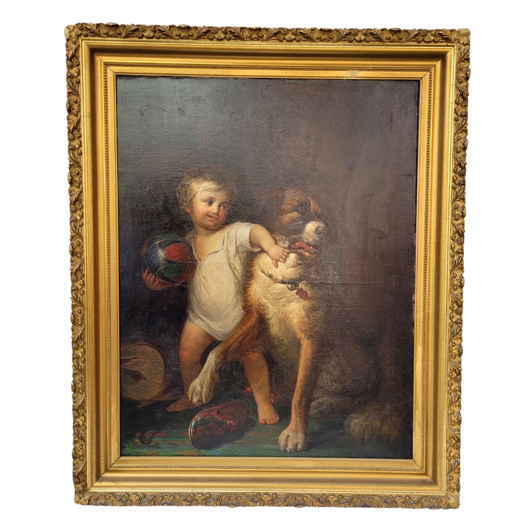 Napoleon III Child Portrait Boy with Dog French School Paul Martin Workshop