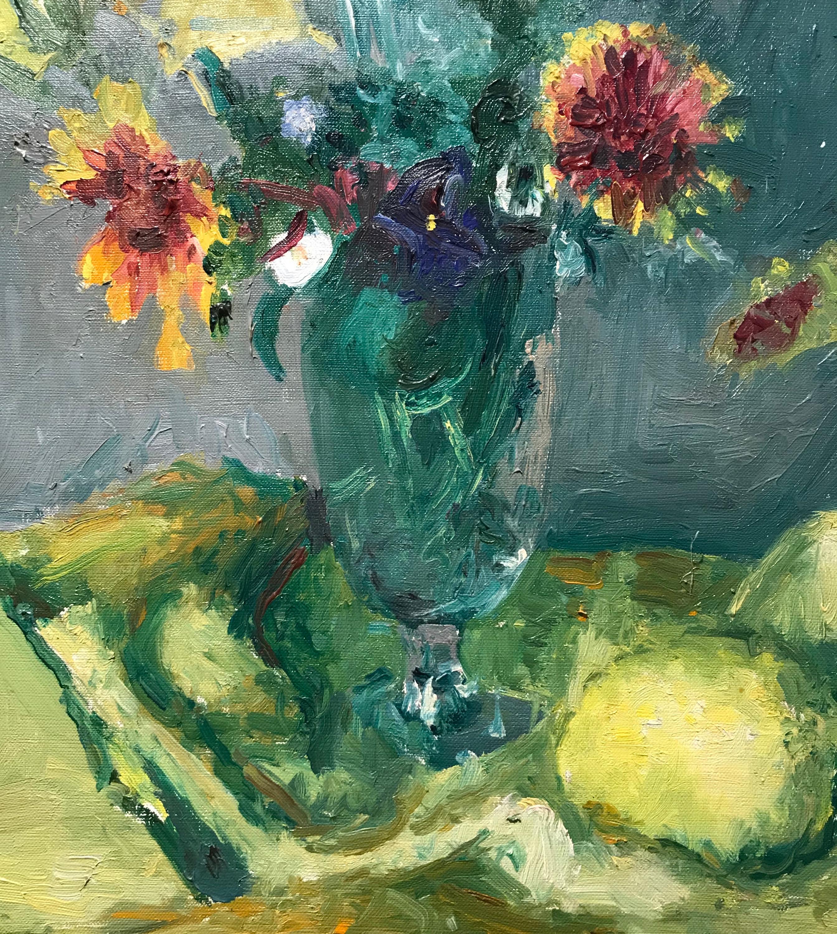 Bouquet of flowers - Gray Still-Life Painting by Paul Mathey