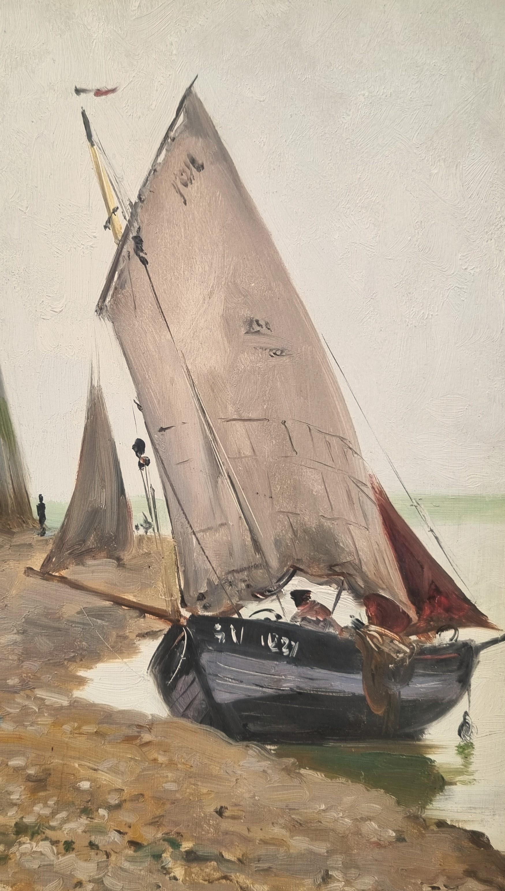 Französisch Impressionist 19. Marine Malerei MATHEY Boot Leuchtturm Hafen Bretagne (Impressionismus), Painting, von Paul Mathey