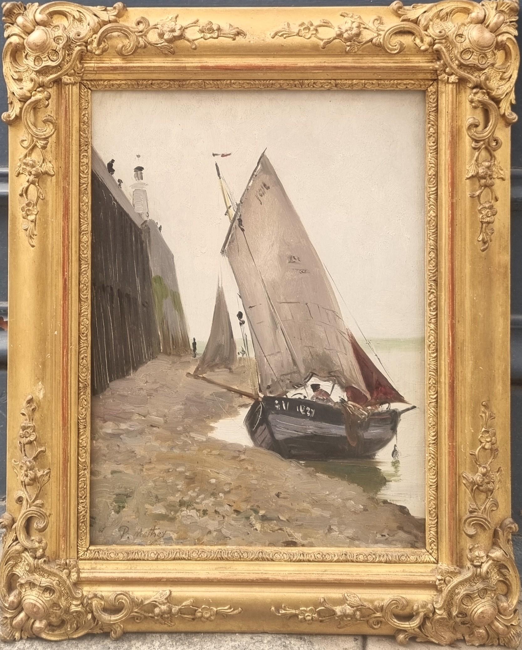 Französisch Impressionist 19. Marine Malerei MATHEY Boot Leuchtturm Hafen Bretagne im Angebot 2