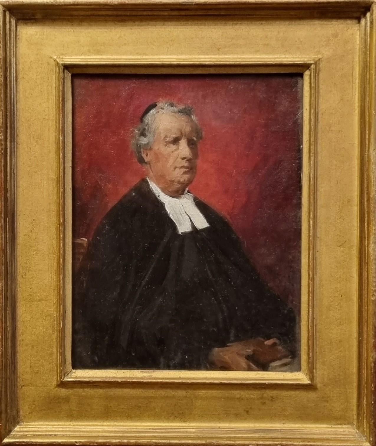 Tableau français MATHEY Portrait De La Salle Frère Joseph fin 19ème - Painting de Paul Mathey