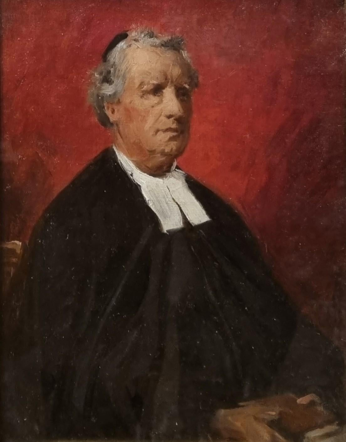 Portrait Painting Paul Mathey - Tableau français MATHEY Portrait De La Salle Frère Joseph fin 19ème